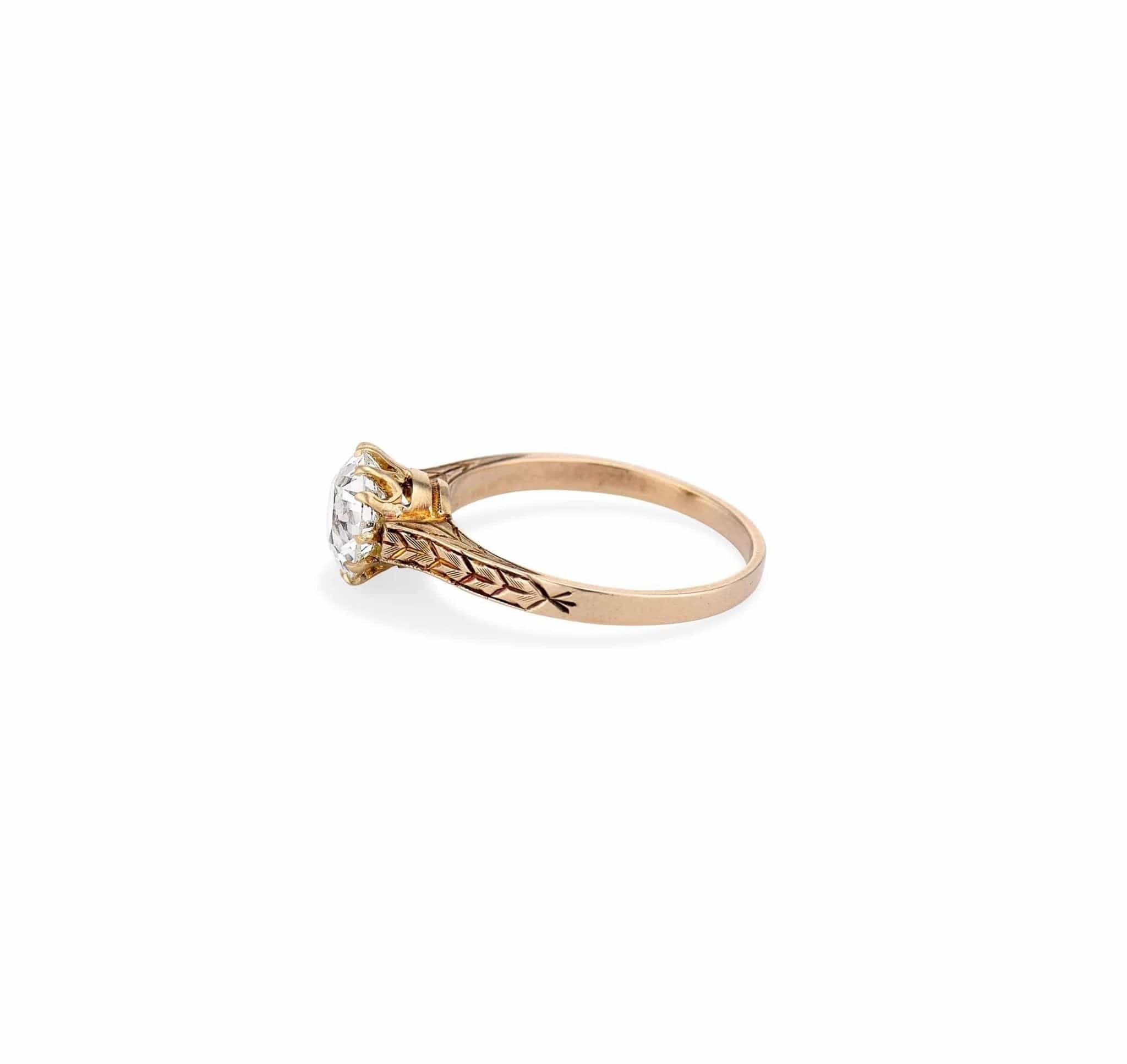 Victorian 1.69 Carat Old European Diamond Yellow Gold Engraved Ring - Image 2