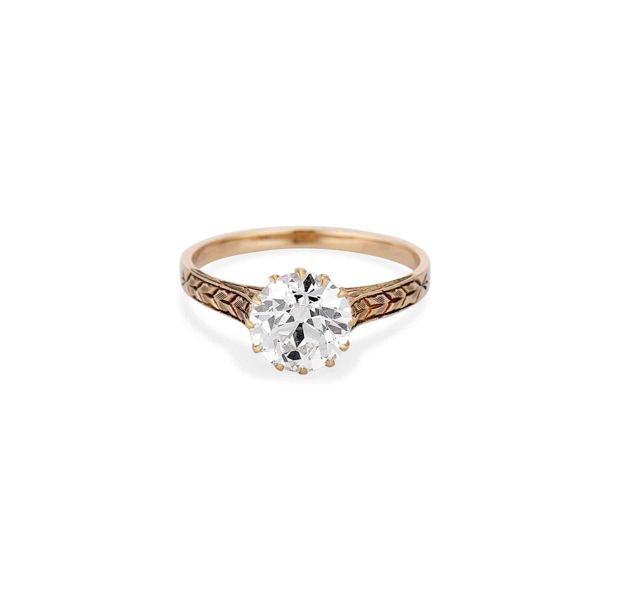 Victorian 1.69 Carat Old European Diamond Yellow Gold Engraved Ring - Image 3