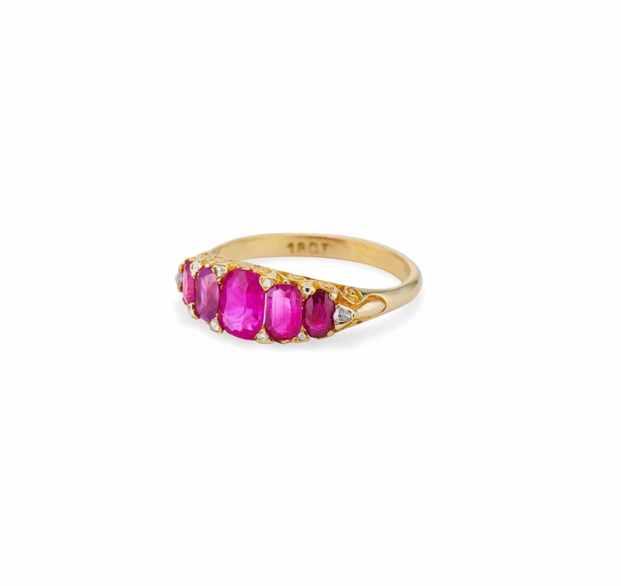 Victorian 1.84 Carat Burmese Rubies 5-Stone Ring - Image 2