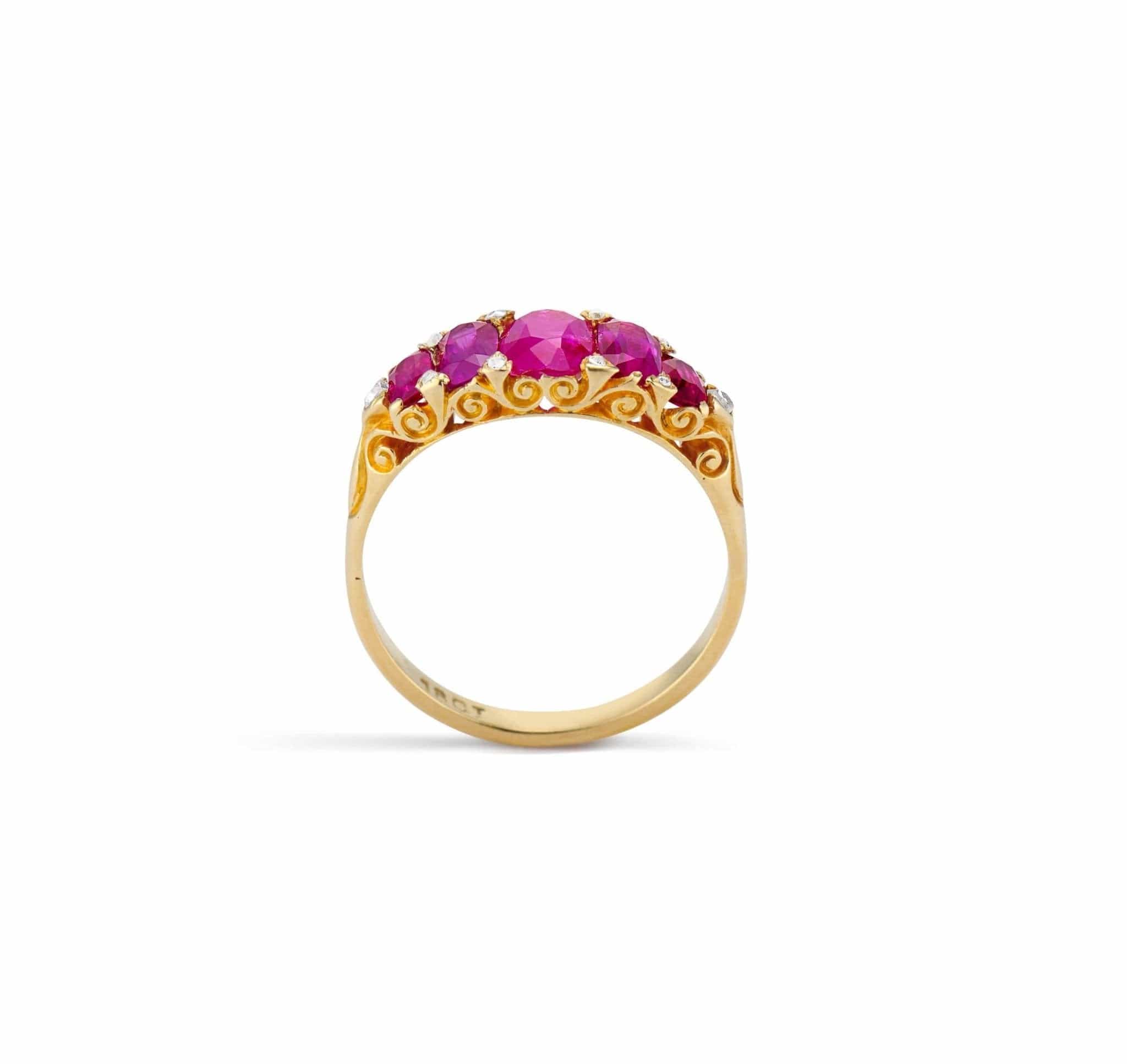 Victorian 1.84 Carat Burmese Rubies 5-Stone Ring - Image 4