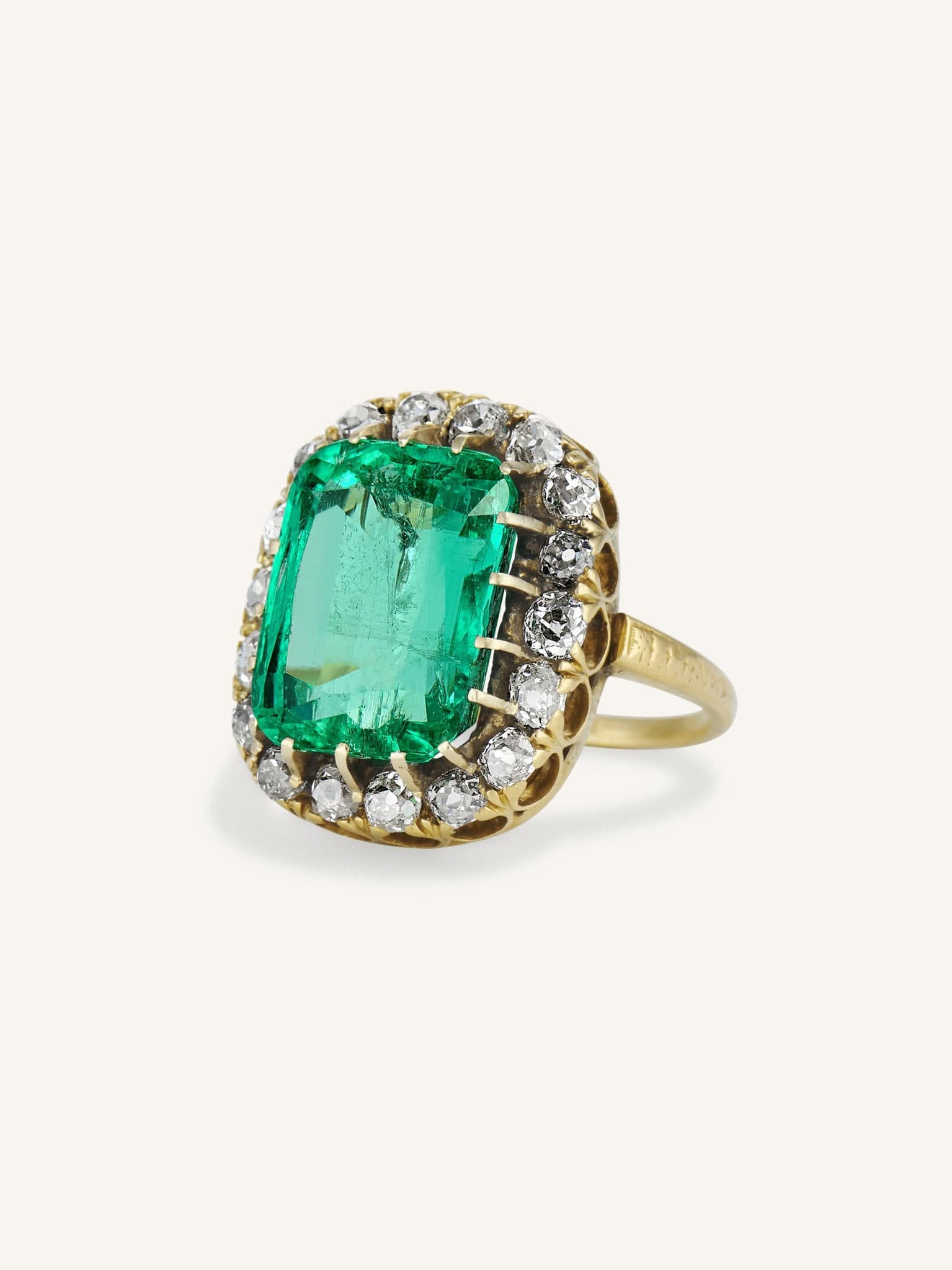 Victorian 10.22 Carat Cushion Cut Emerald & Diamond Cluster - Image 4