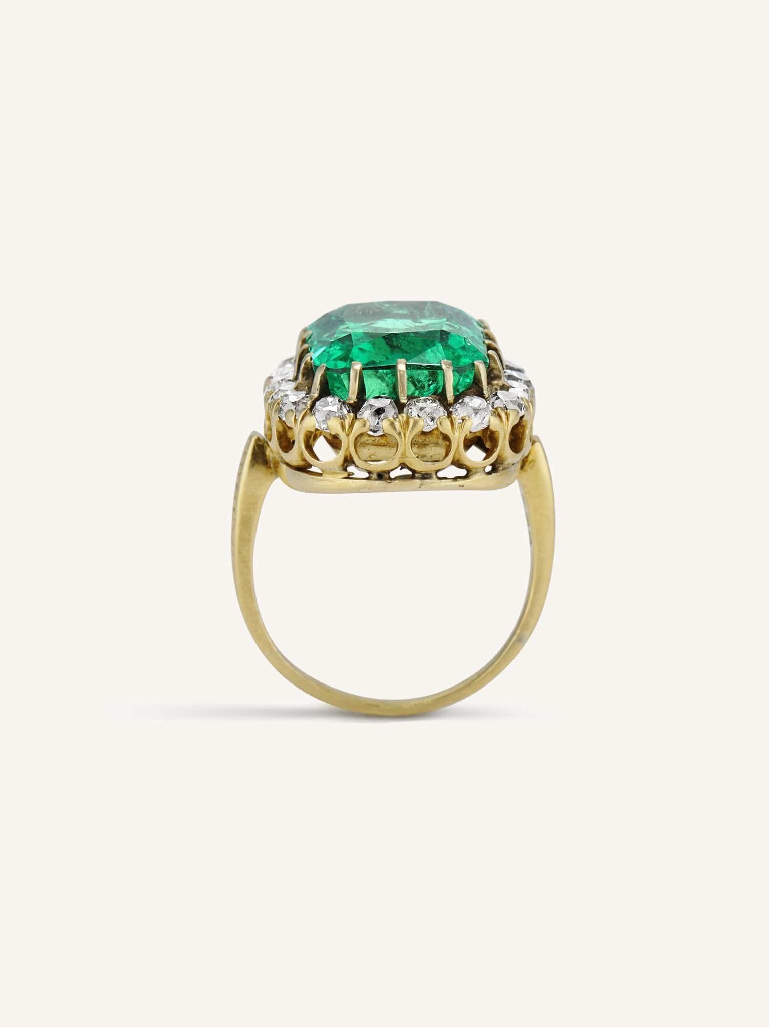 Victorian 10.22 Carat Cushion Cut Emerald & Diamond Cluster - Image 6