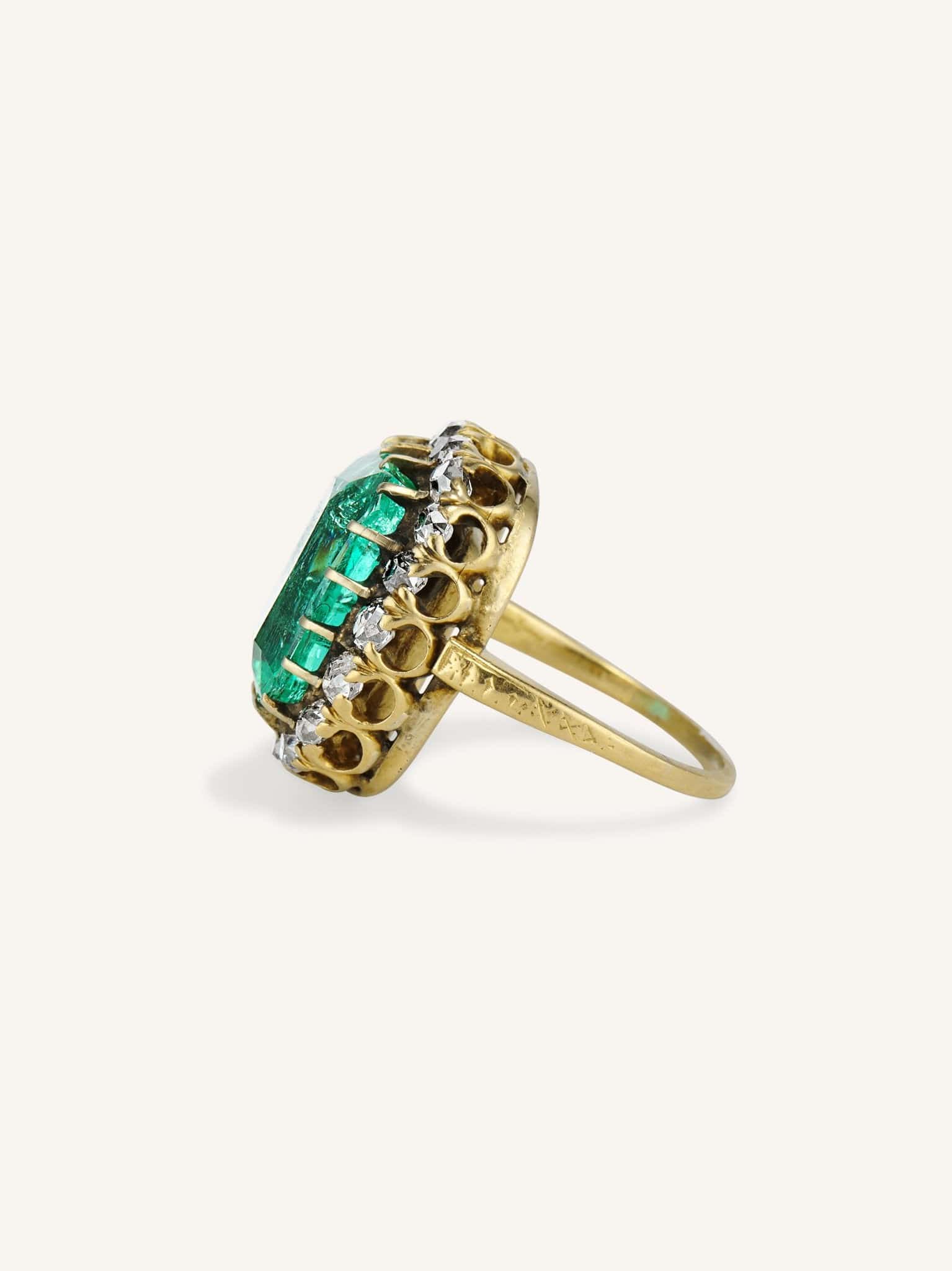 Victorian 10.22 Carat Cushion Cut Emerald & Diamond Cluster - Image 7