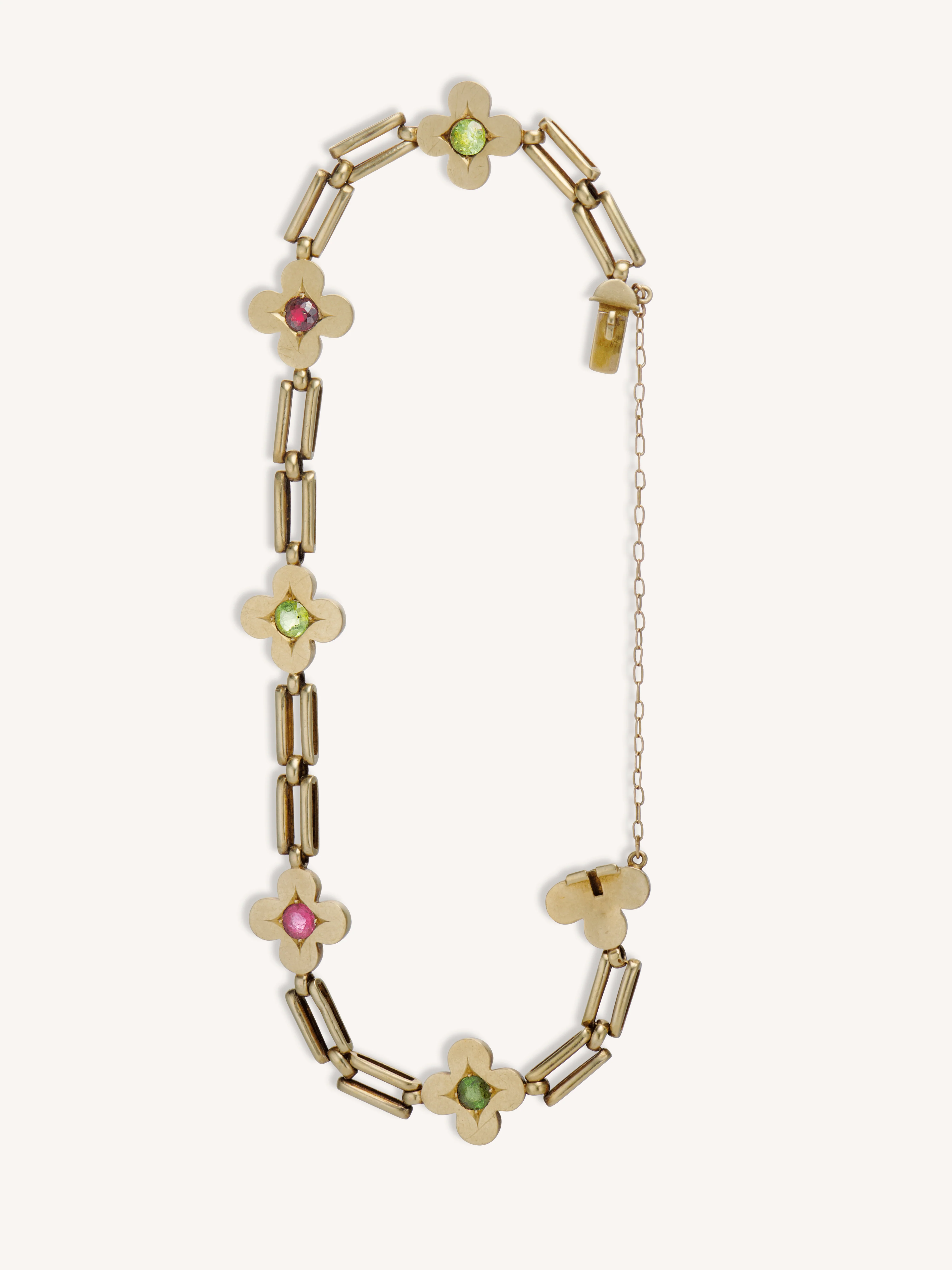 Victorian 14K Gold Gem-Set Clover Bracelet - Image 4