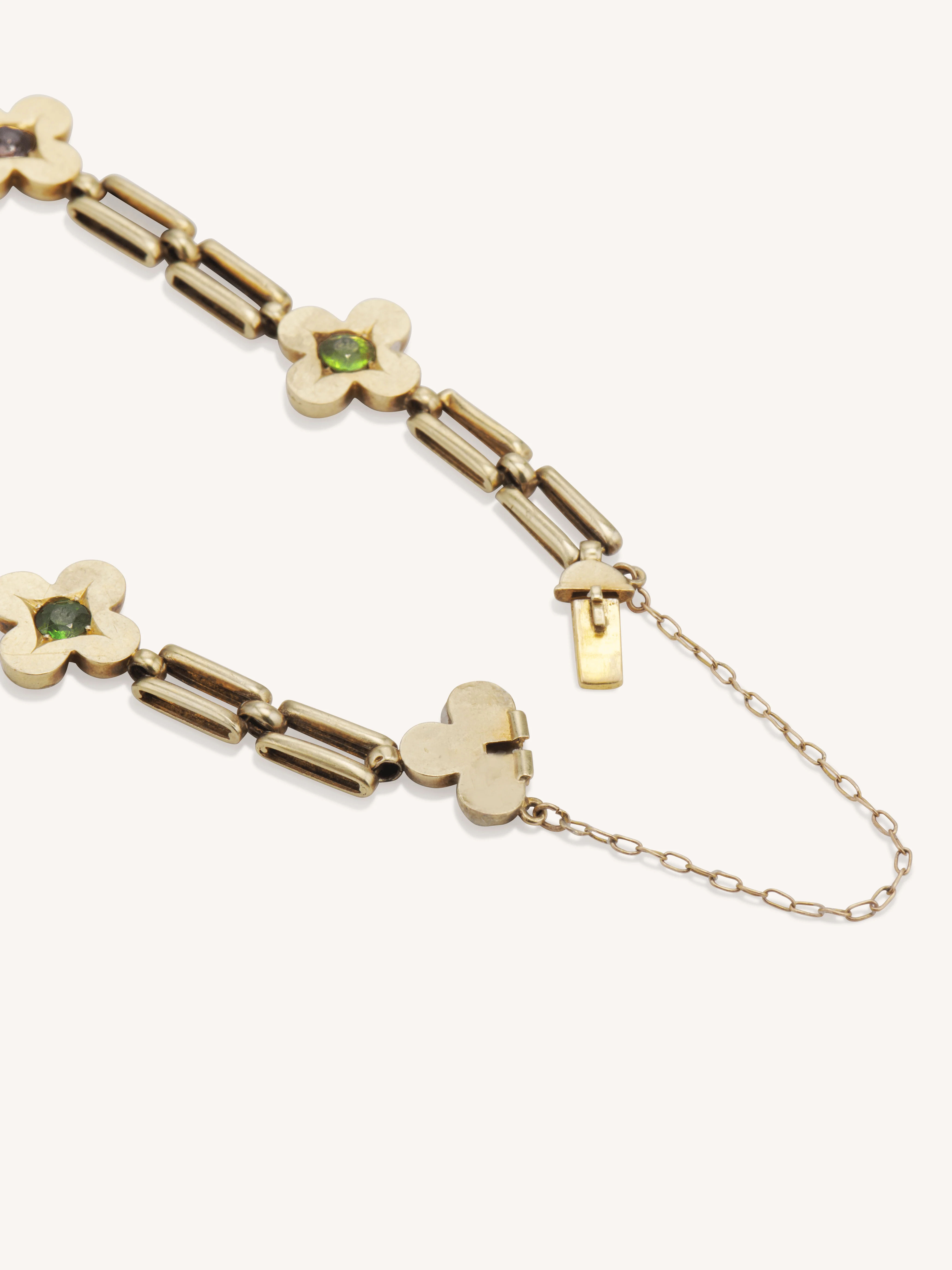 Victorian 14K Gold Gem-Set Clover Bracelet - Image 5