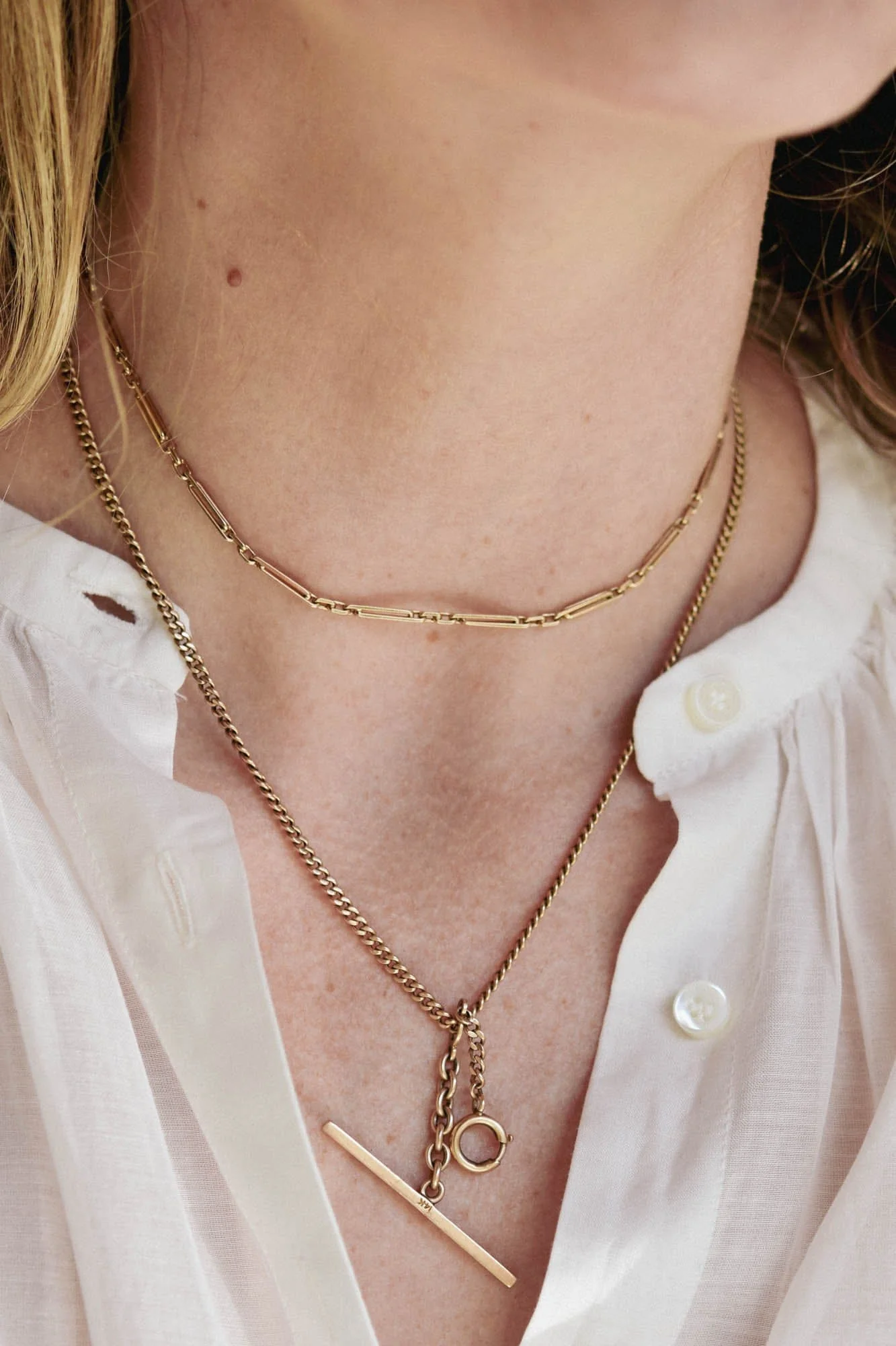 Victorian 14k Yellow Gold Antique Bar Chain Necklace - Image 2