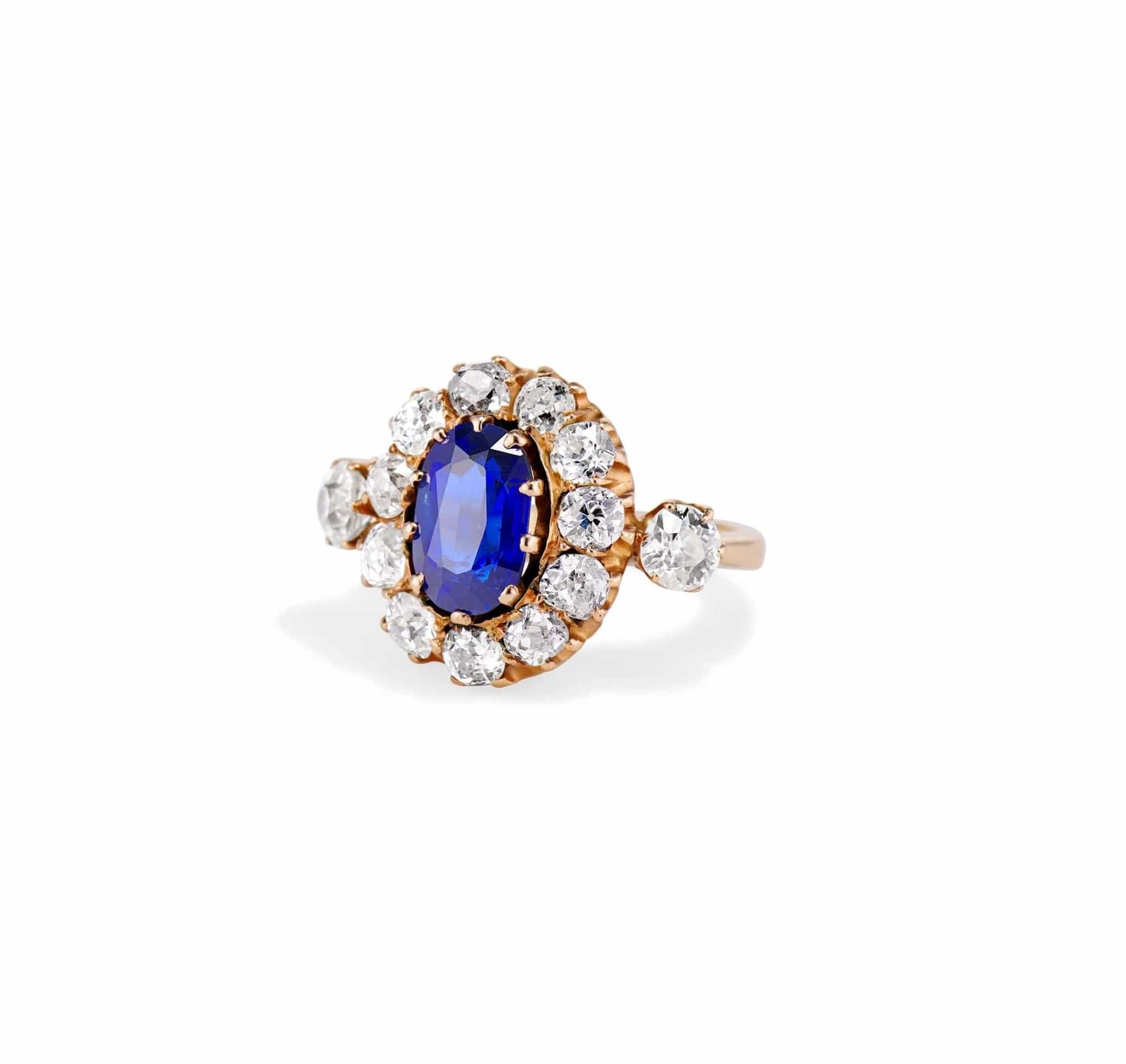 Victorian 2.00 Carat Oval Unheated Sapphire and Diamond Cluster - Image 2