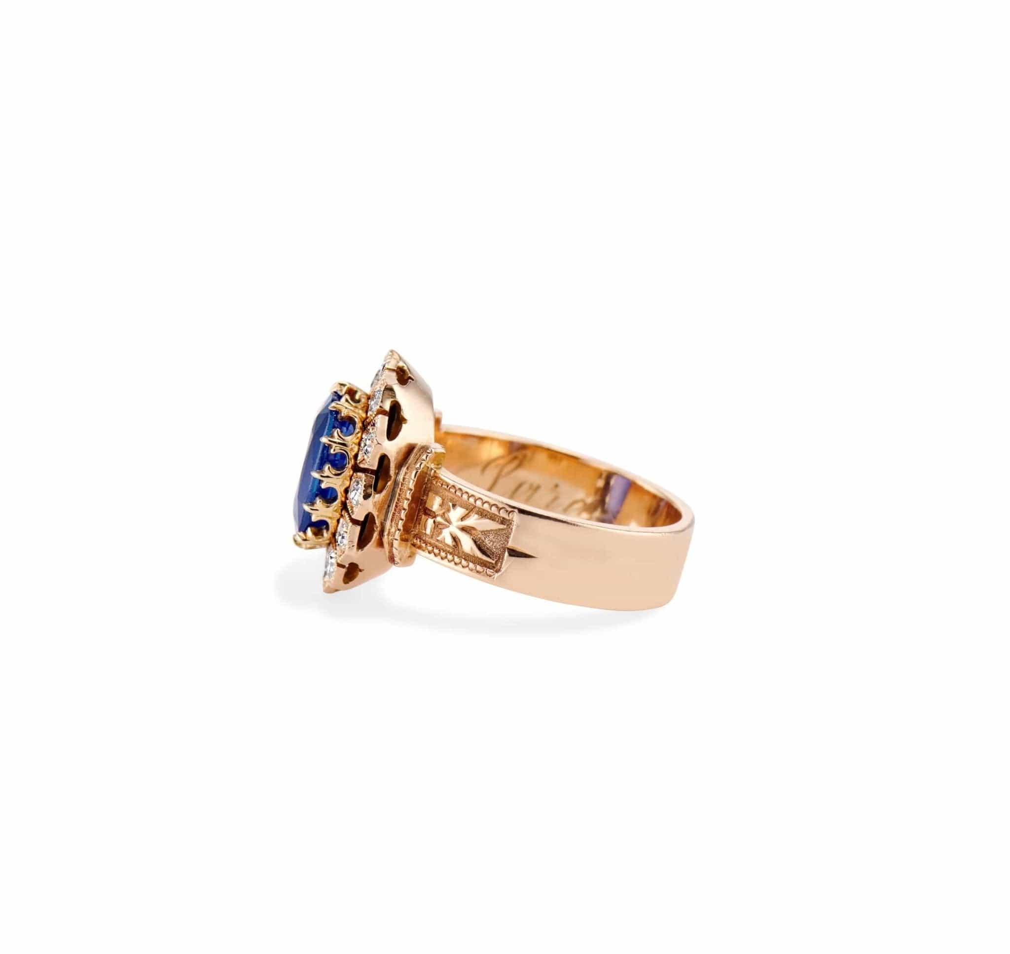 Victorian 2.12 Carat Cushion Untreated Burmese Sapphire and Diamond Engagement Ring - Image 3