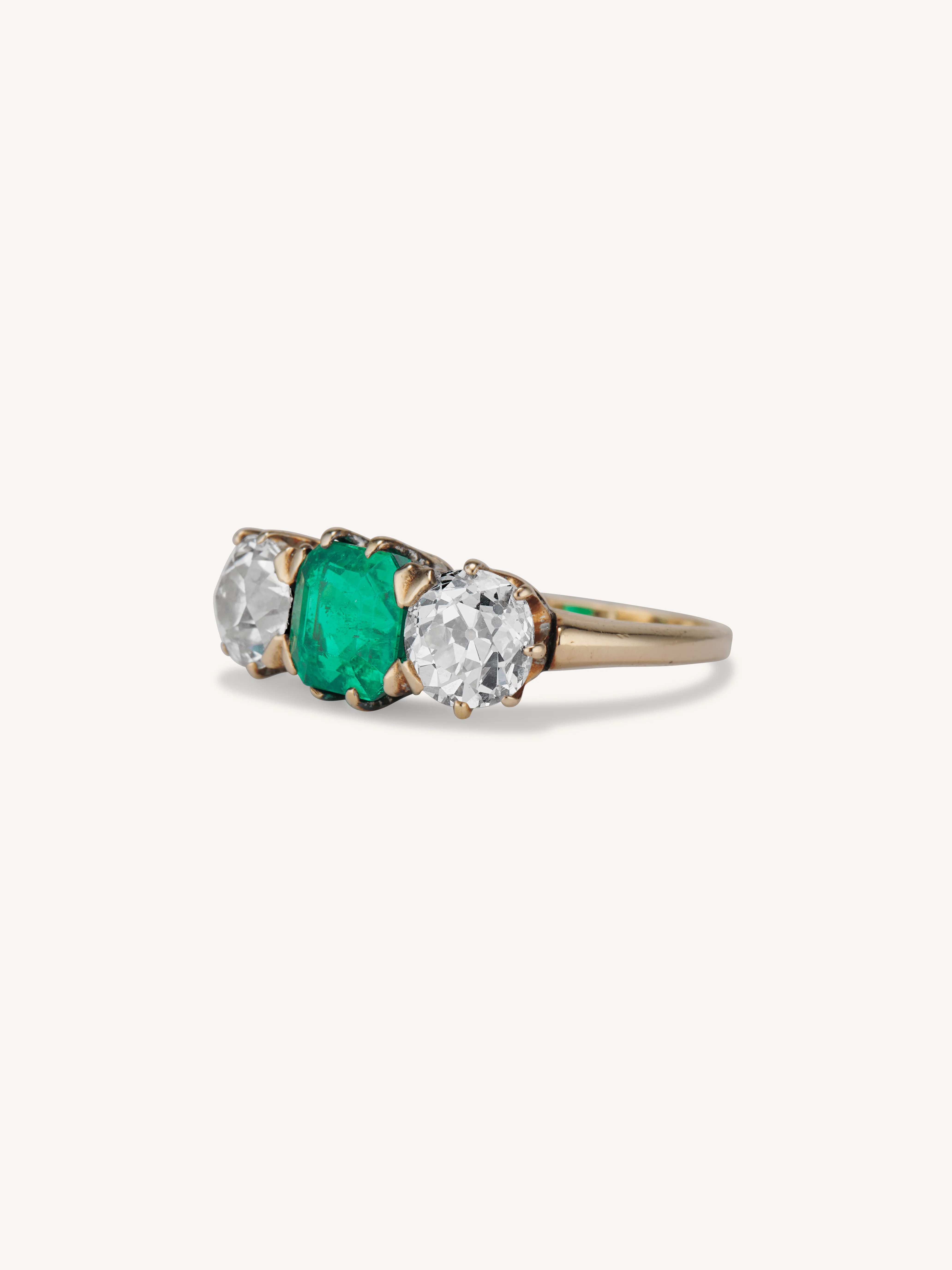 Victorian 2.25 Carat Natural Colombian Emerald Three Stone Antique Engagement Ring - Image 4