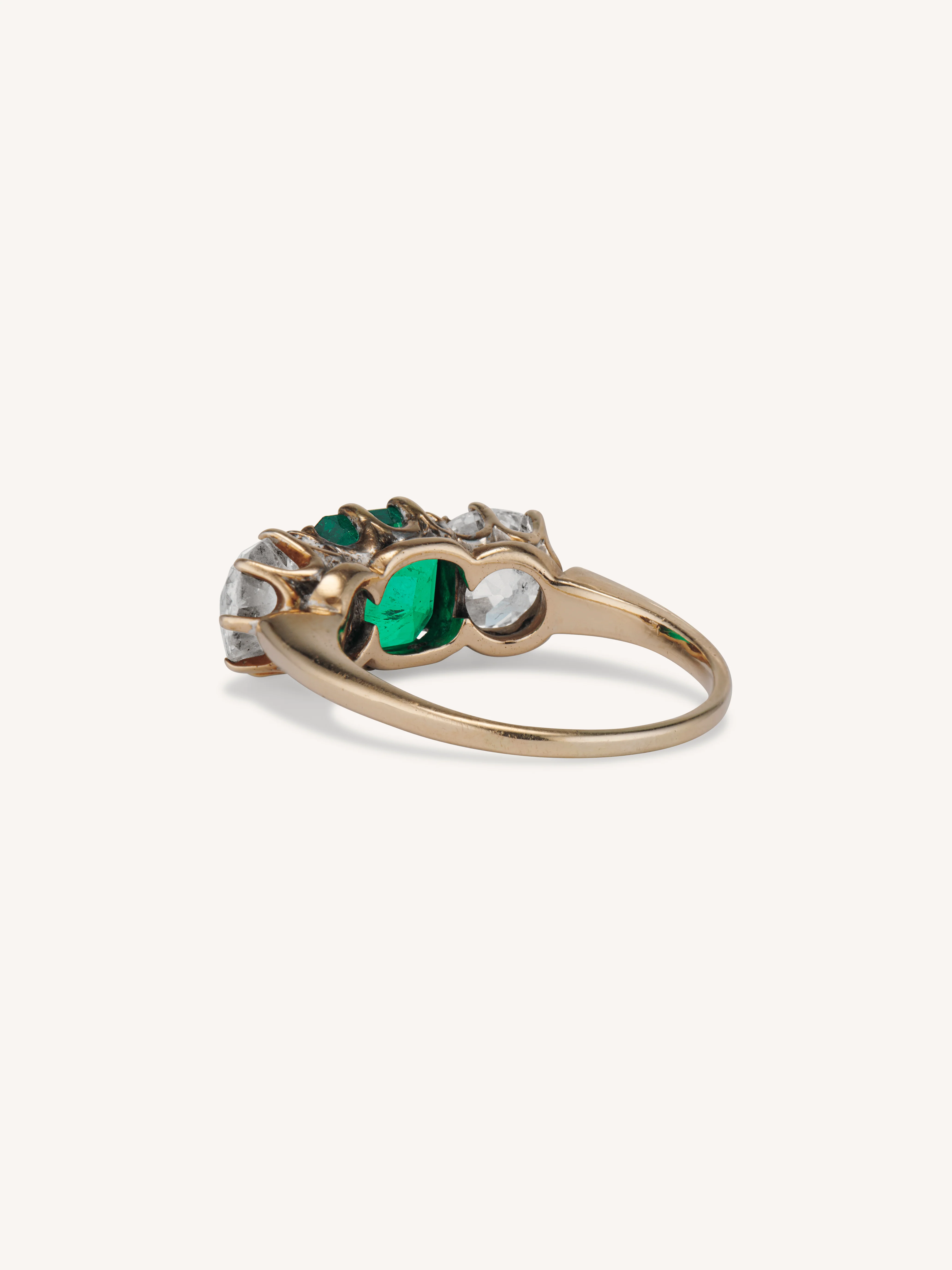 Victorian 2.25 Carat Natural Colombian Emerald Three Stone Antique Engagement Ring - Image 5