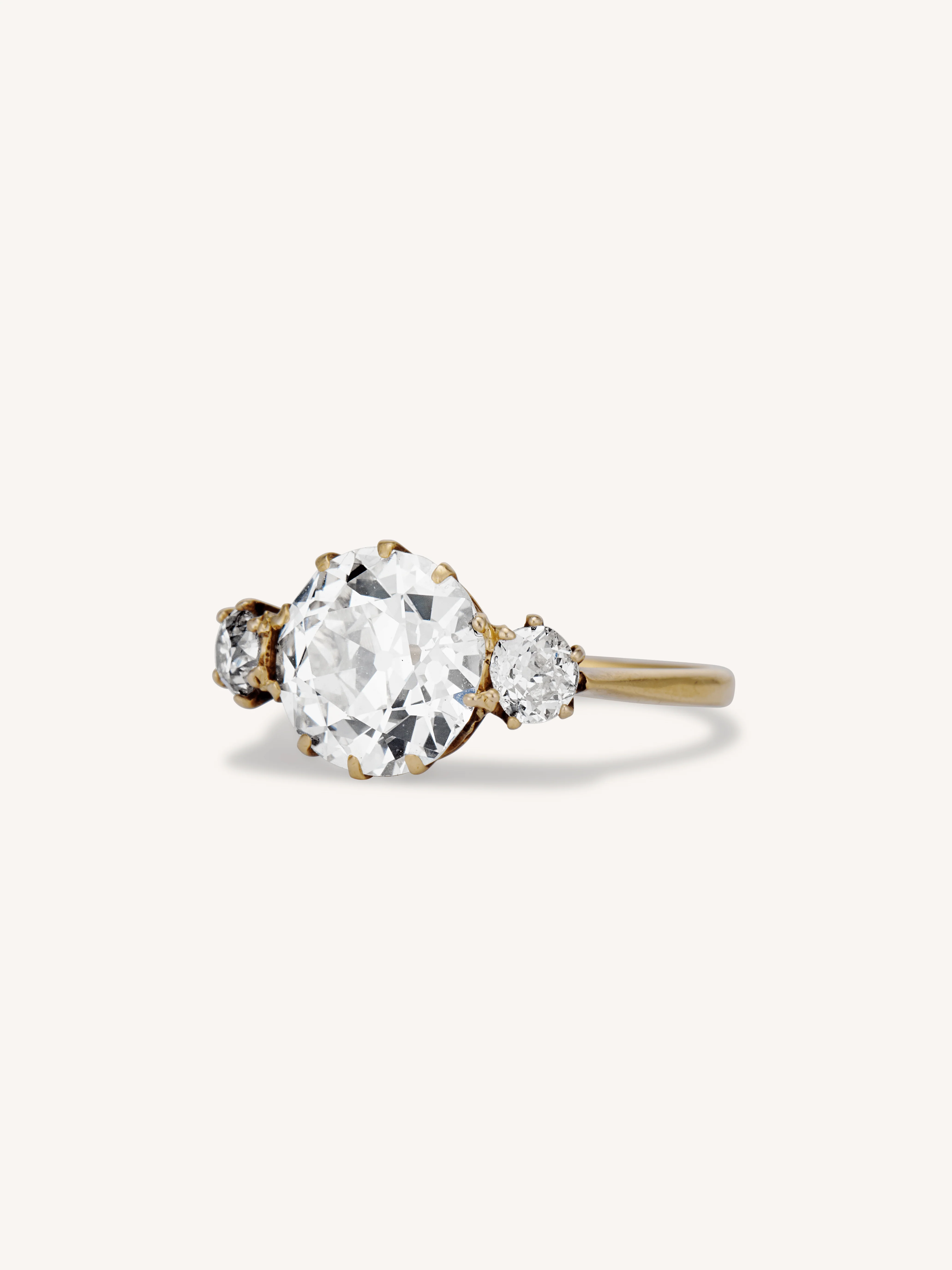 Victorian 2.70 Carat Old European Cut Diamond Center Three Stone Vintage Engagement Ring - Image 3
