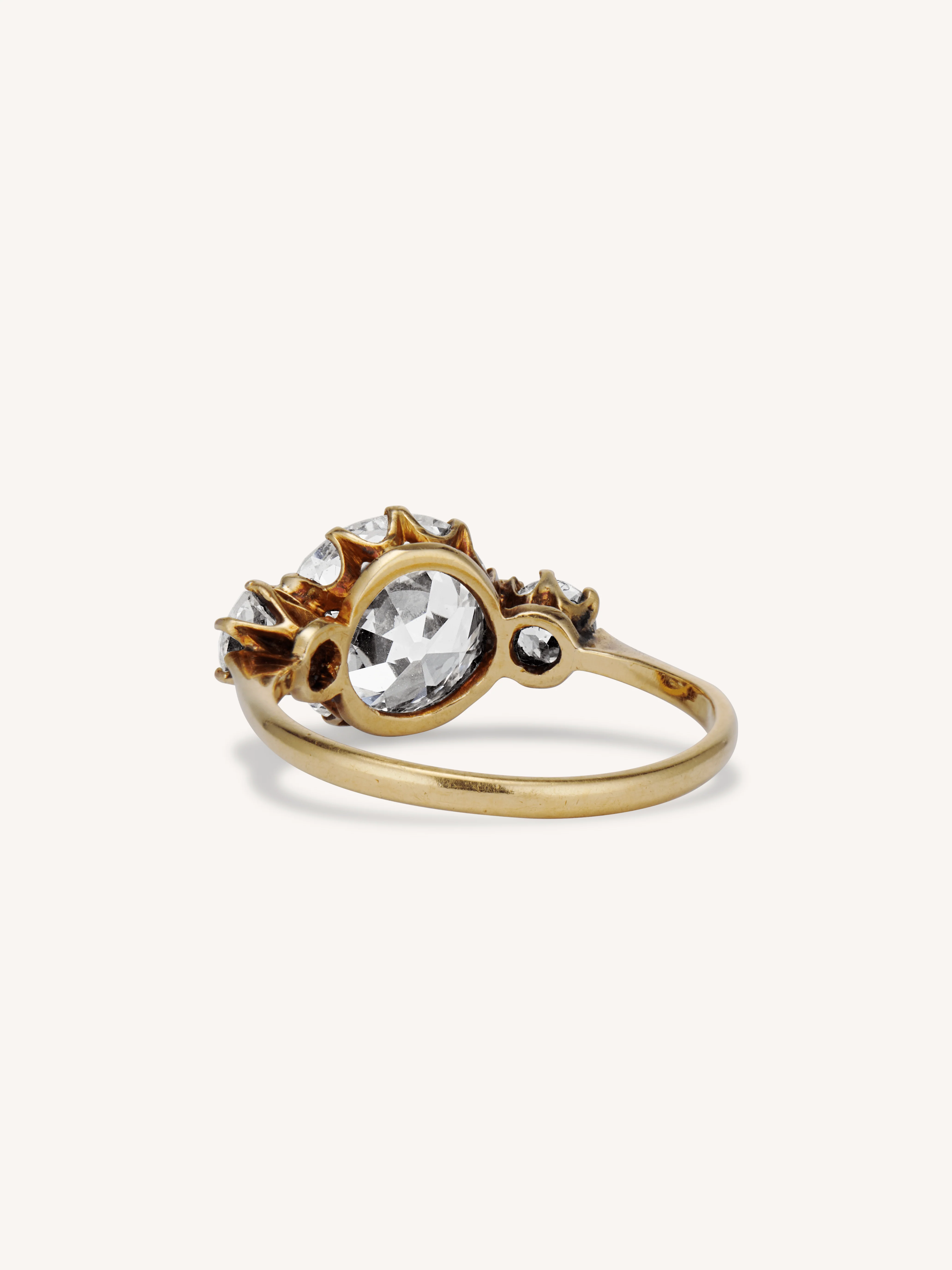 Victorian 2.70 Carat Old European Cut Diamond Center Three Stone Vintage Engagement Ring - Image 4