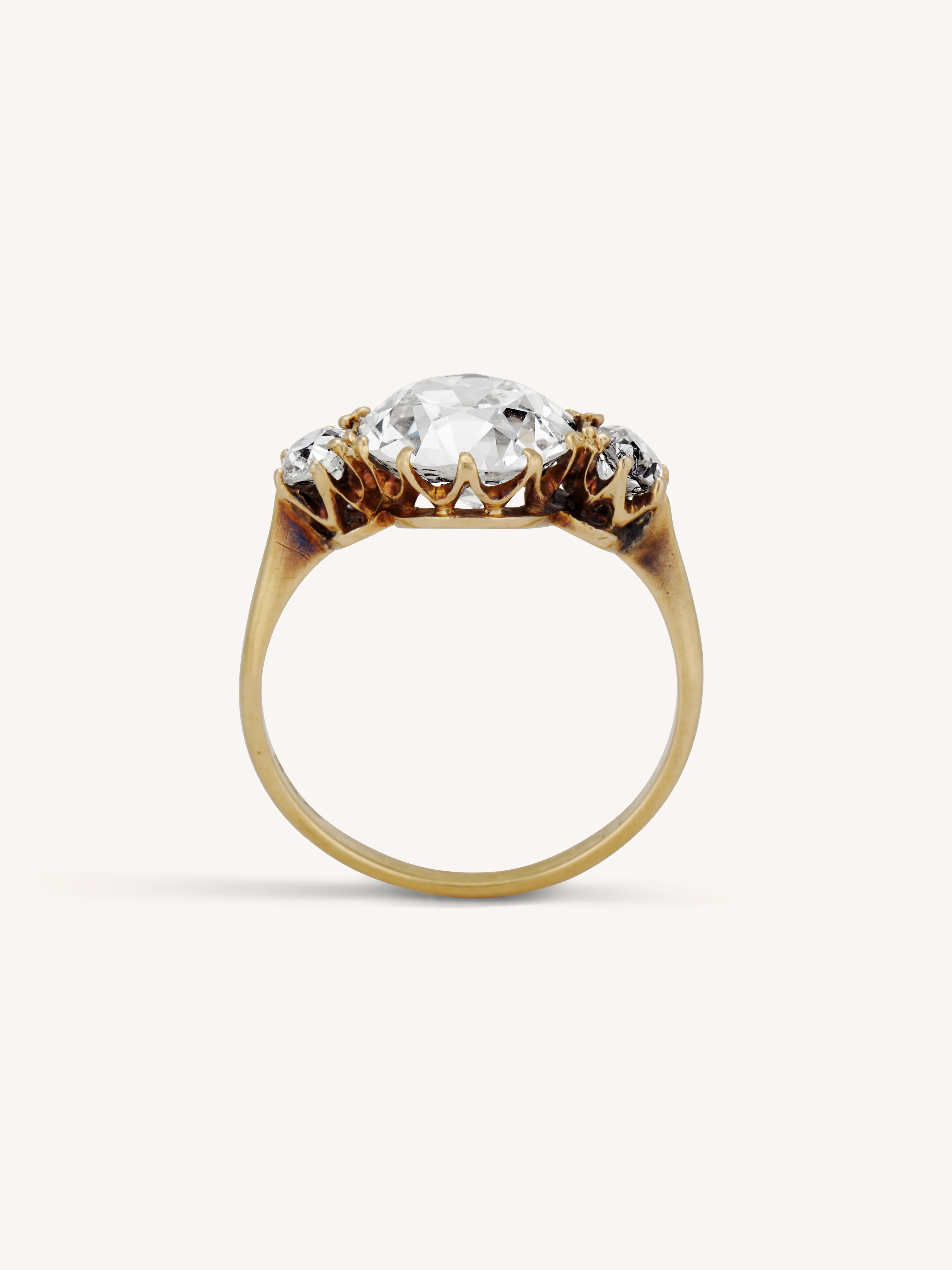 Victorian 2.70 Carat Old European Cut Diamond Center Three Stone Vintage Engagement Ring - Image 5