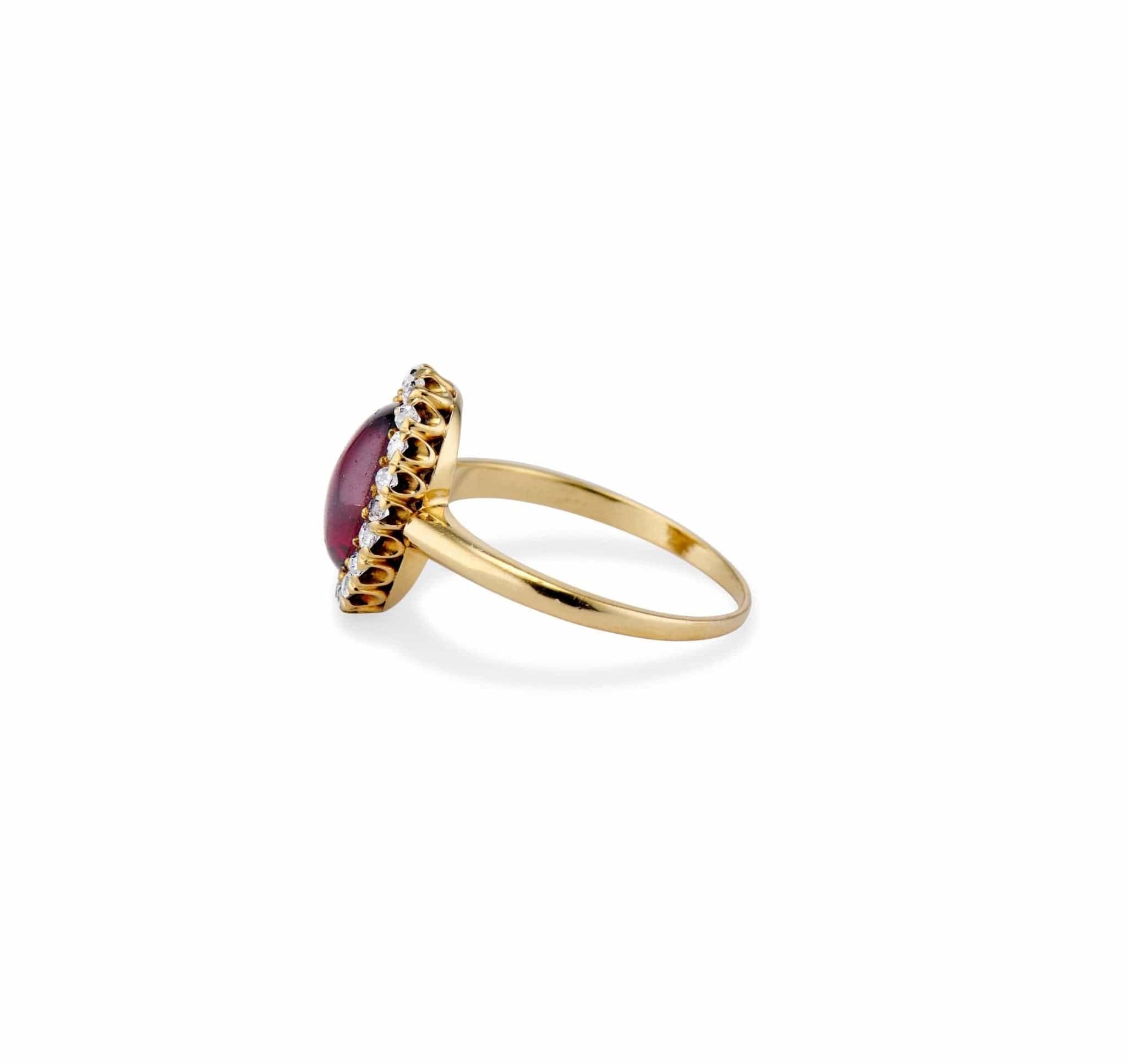 Victorian 2.80 Carat Oval Cabochon Garnet and Diamond Cluster Engagement Ring - Image 3