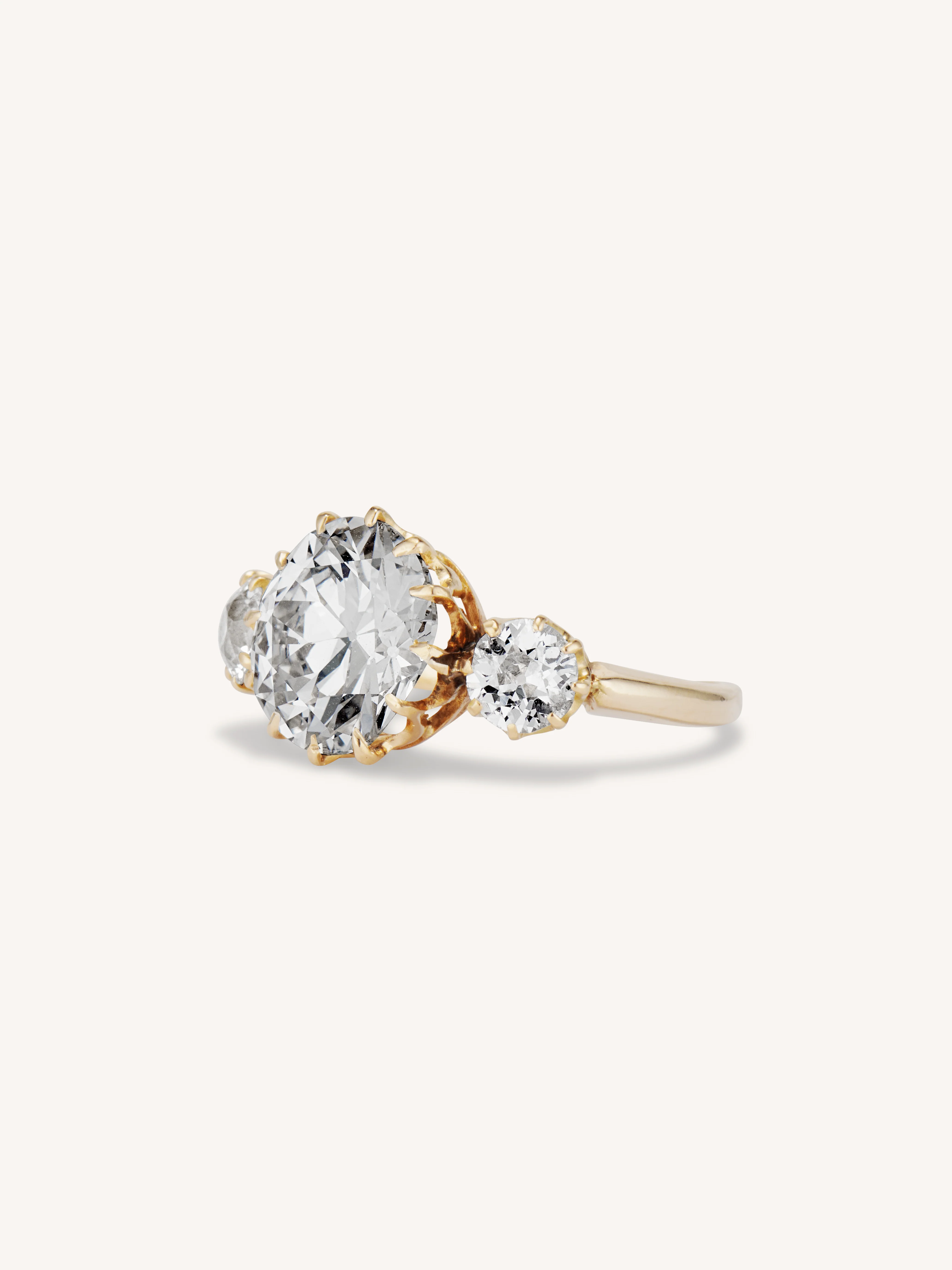 Victorian 3.04 Carat Three Stone Antique Old European Diamond Gold Engagement Ring - Image 4