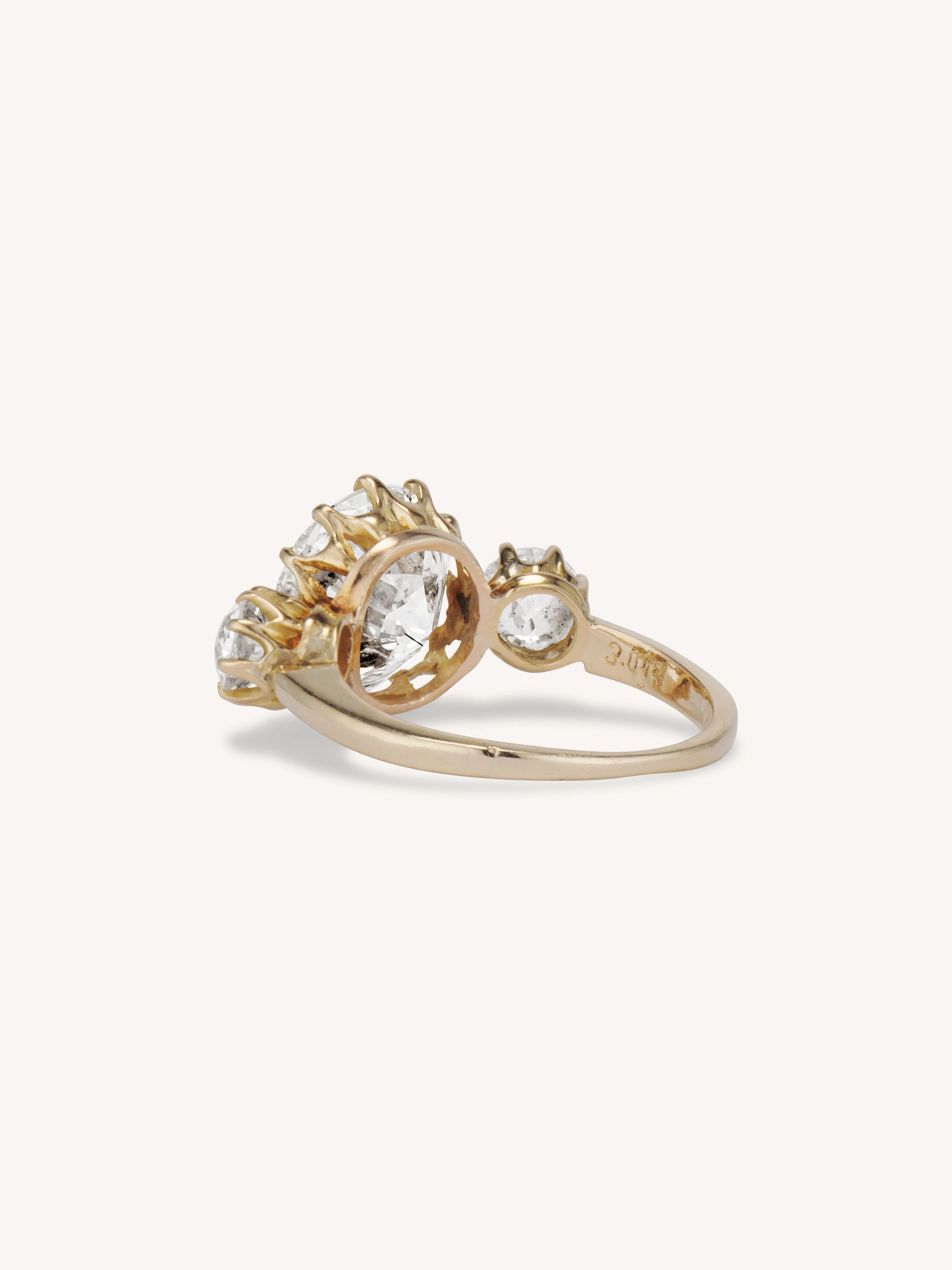 Victorian 3.04 Carat Three Stone Antique Old European Diamond Gold Engagement Ring - Image 5