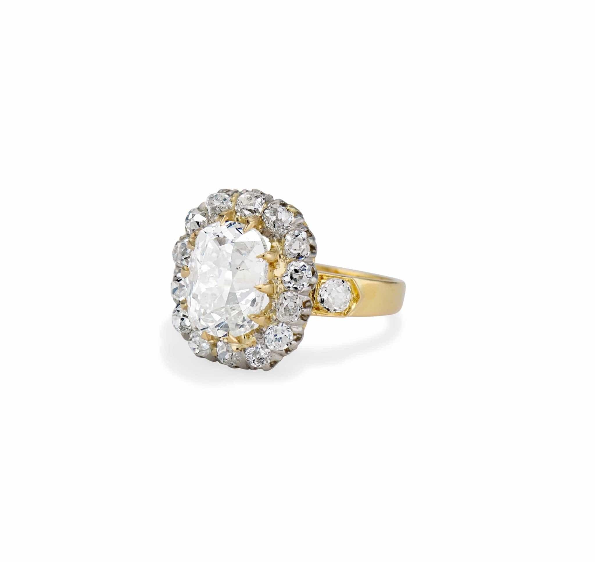 Victorian 3.04 Old-Mine Cushion-Cut Diamond Cluster Engagement Ring - Image 2