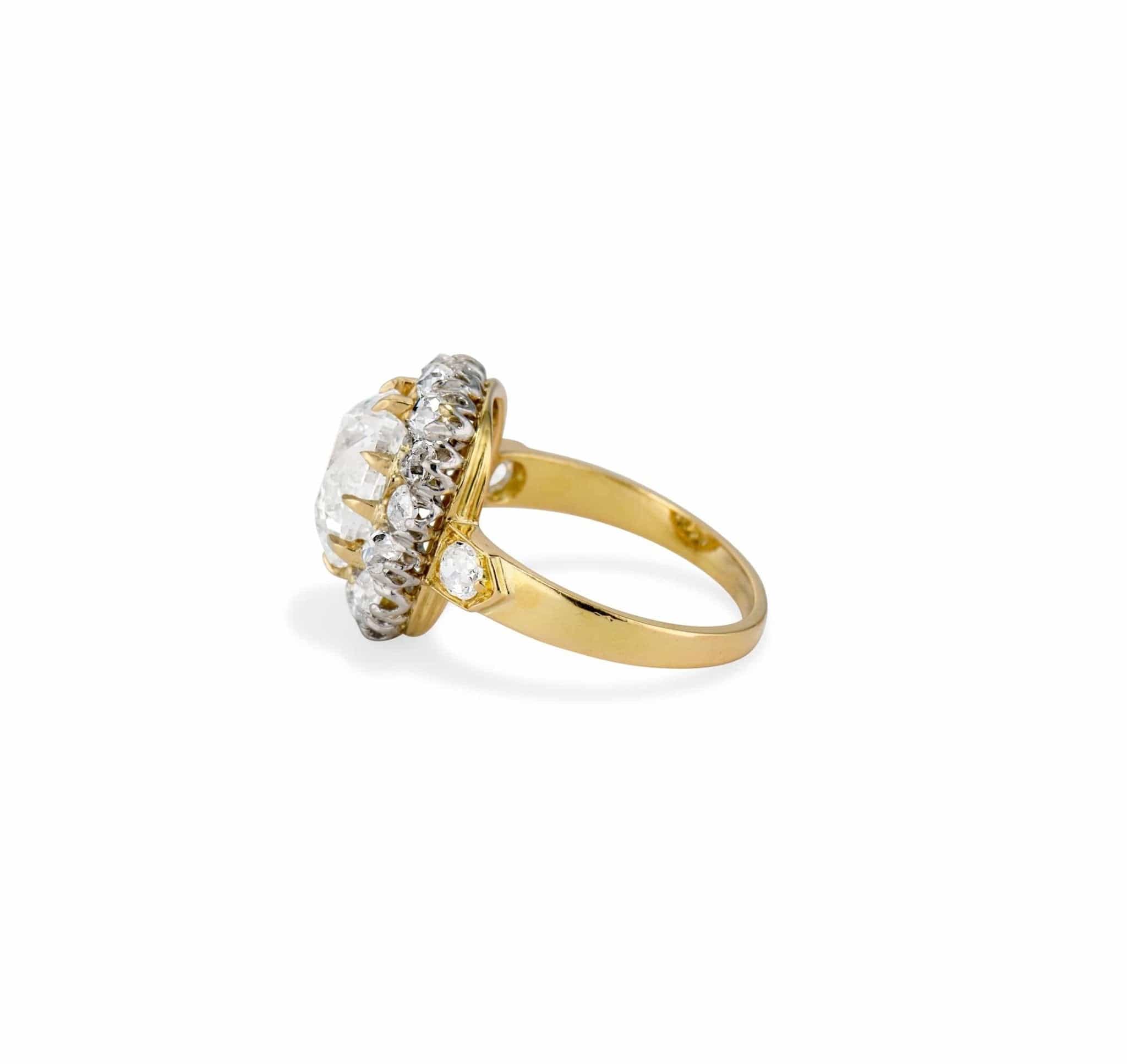 Victorian 3.04 Old-Mine Cushion-Cut Diamond Cluster Engagement Ring - Image 3
