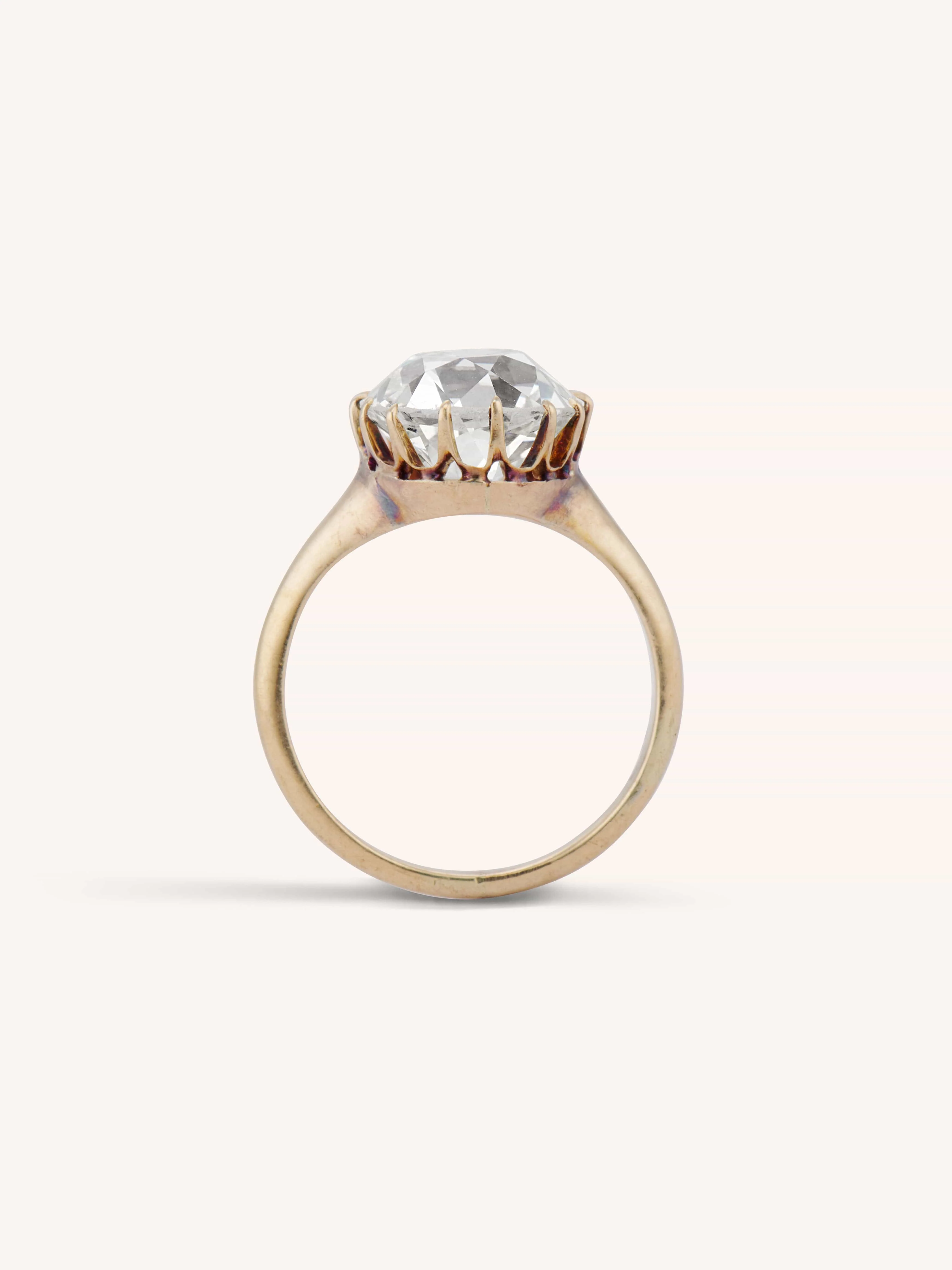 Victorian 3.67 Carat Old Mine Cut Diamond Gold Solitaire Antique Engagement Ring - Image 8
