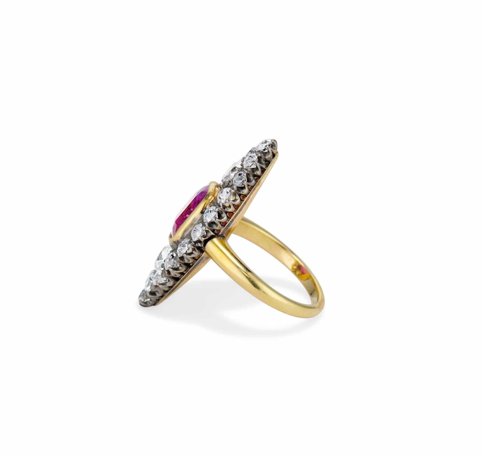 Victorian 3.93 Purplish Pink Elongated Cushion-Cut Sapphire Navette Ring - Image 3