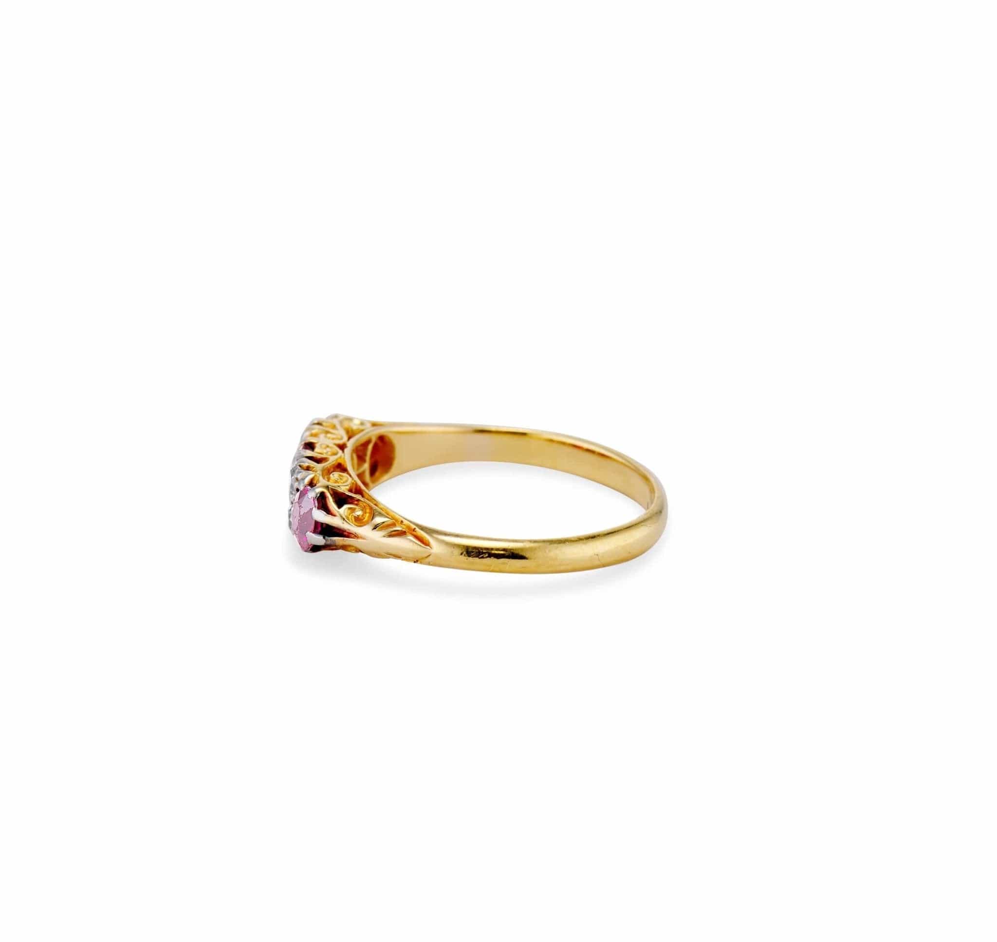 Victorian Ruby and Diamond Three Stone Ring, England - Image 3