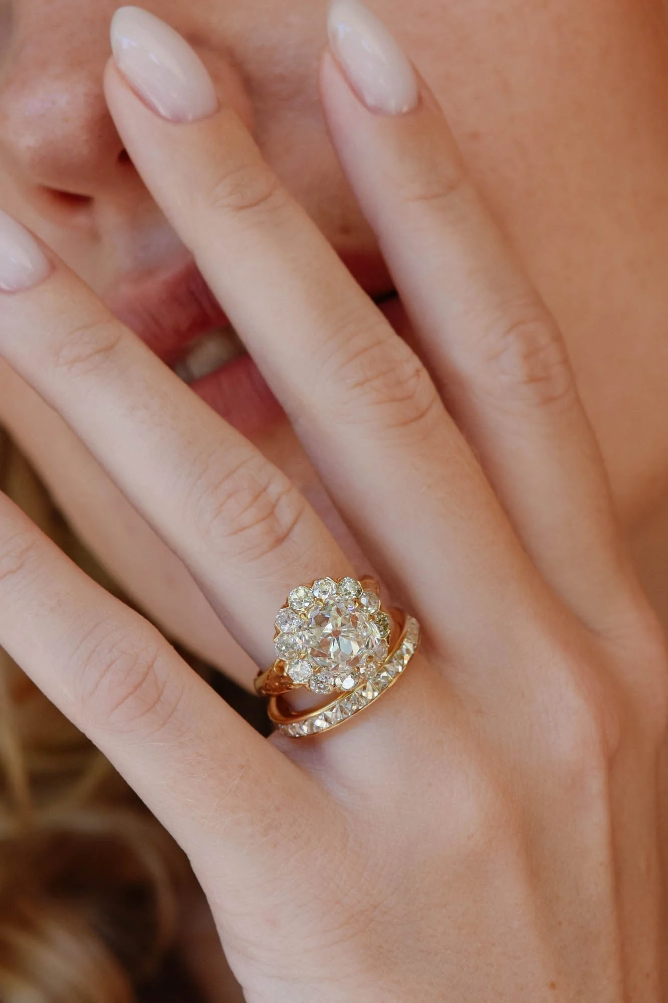 Victorian 4.20 Carat Old Mine Cushion Diamond Cluster Antique Engagement Ring - Image 2