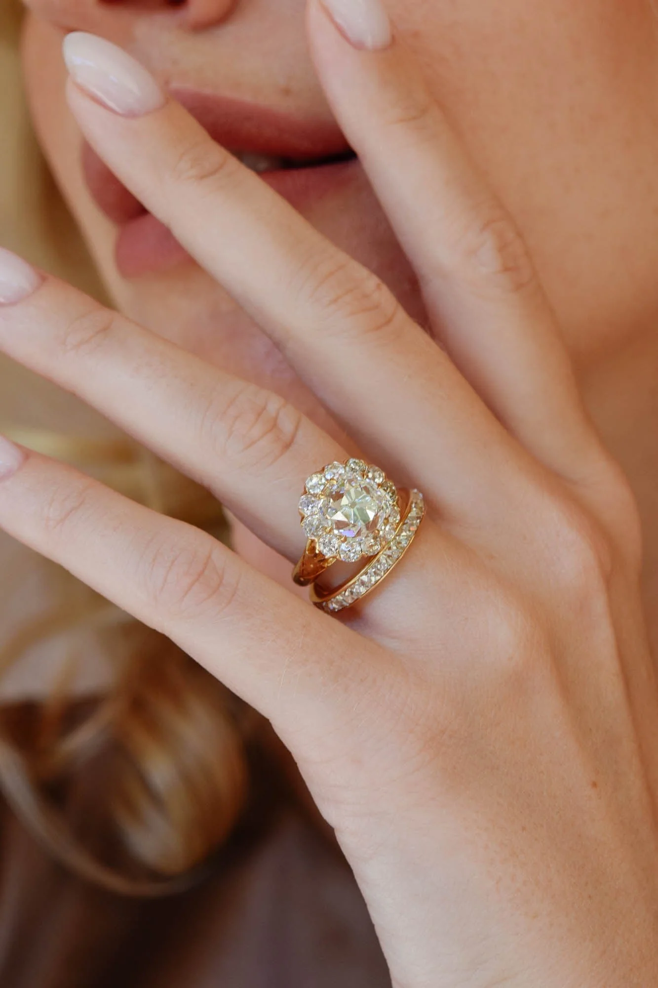 Victorian 4.20 Carat Old Mine Cushion Diamond Cluster Antique Engagement Ring - Image 3