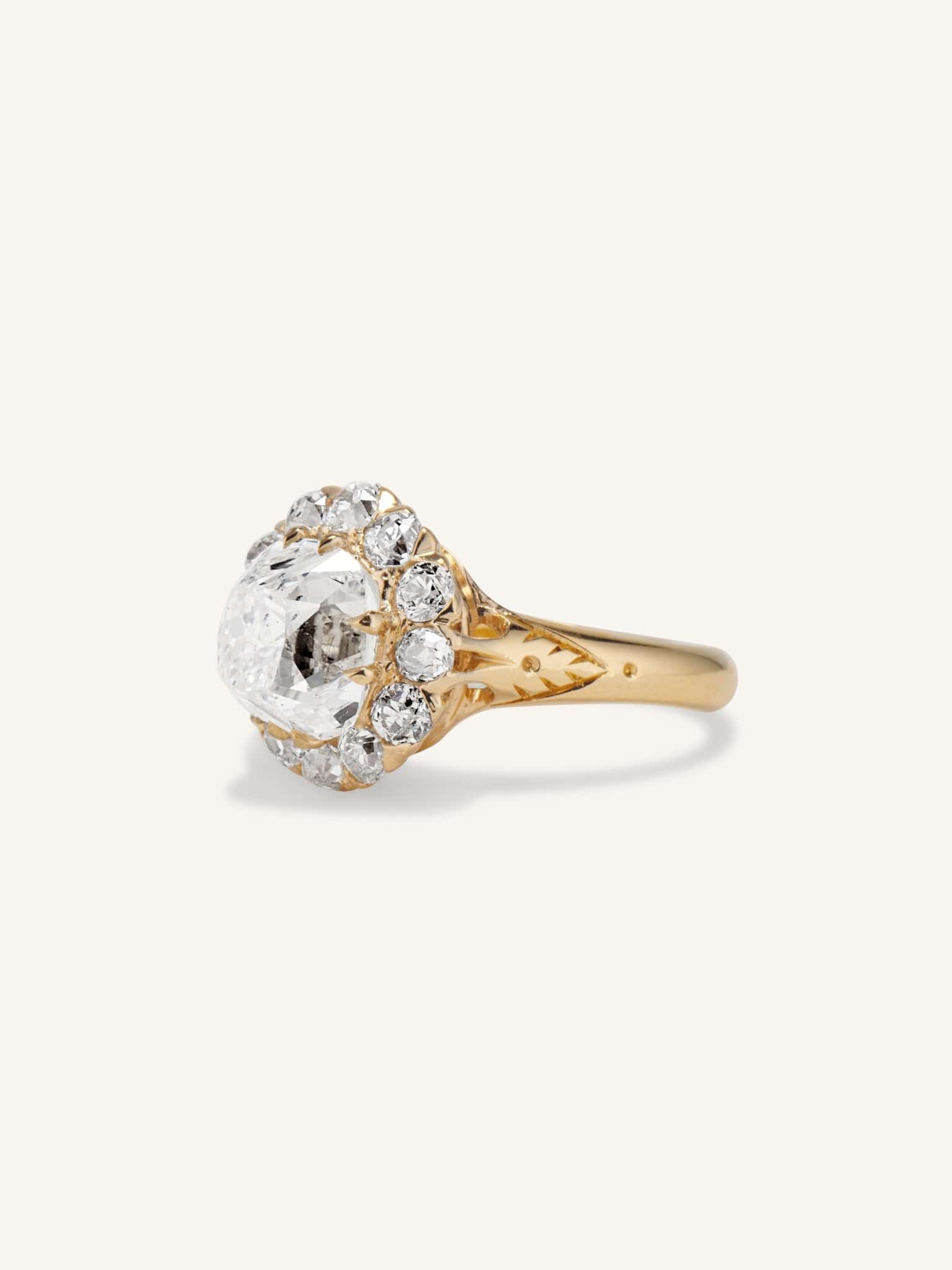 Victorian 4.20 Carat Old Mine Cushion Diamond Cluster Antique Engagement Ring - Image 4