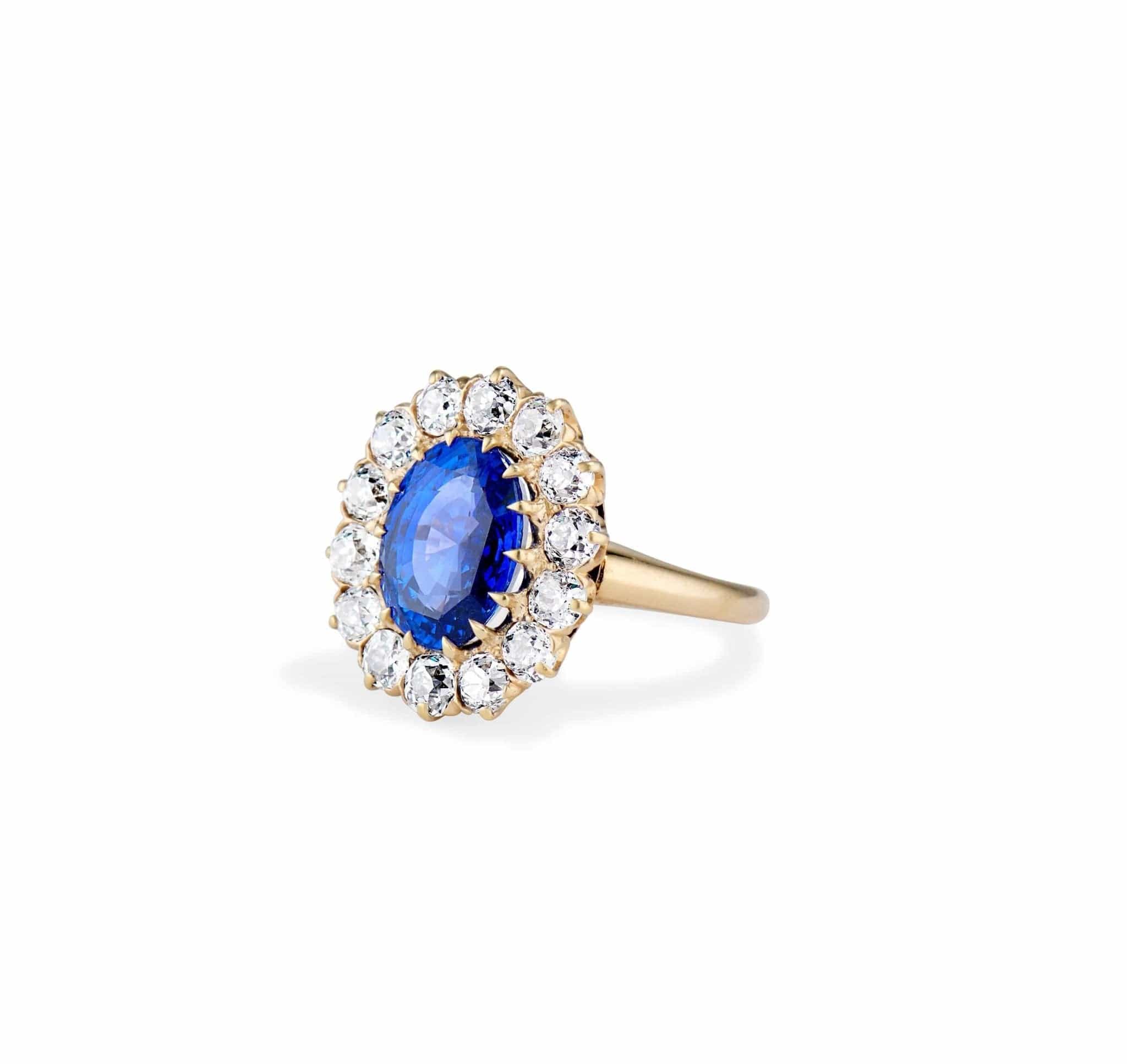 Victorian 4.47 Carat Ceylon Sapphire and Diamond Cluster - Image 2