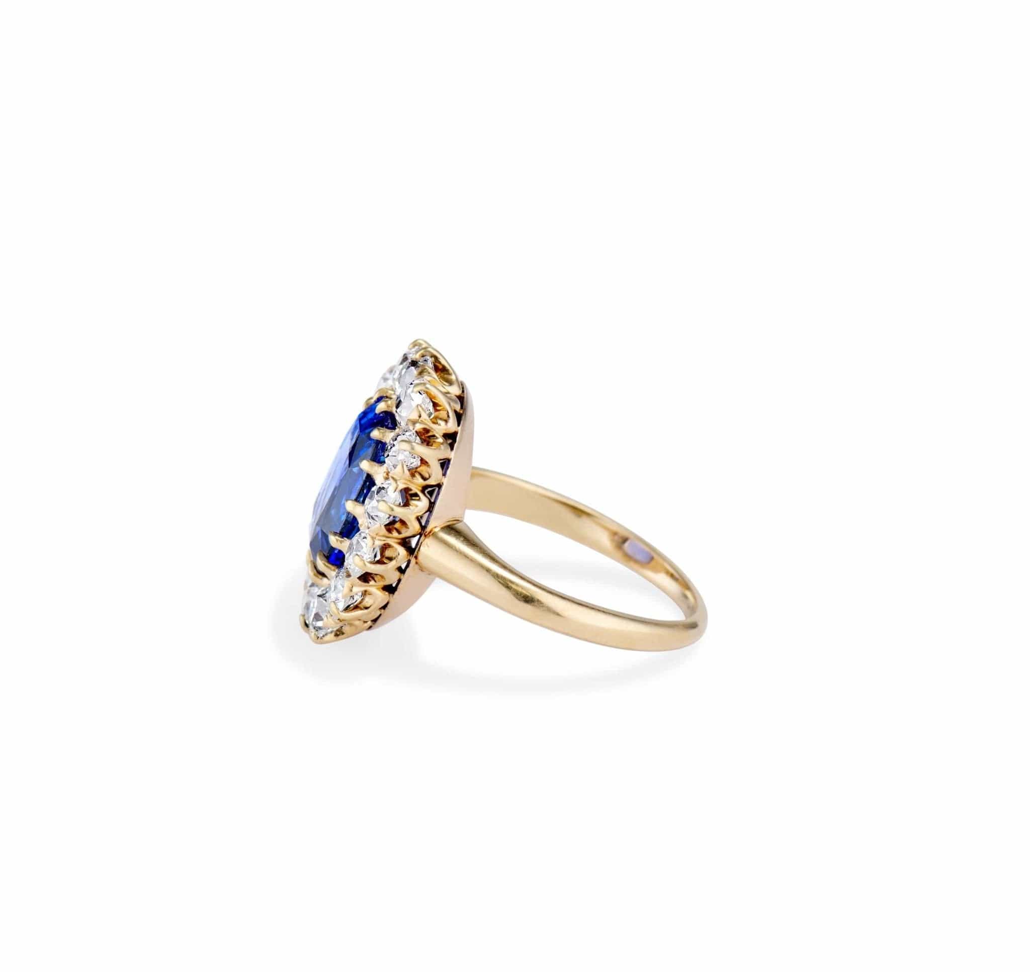 Victorian 4.47 Carat Ceylon Sapphire and Diamond Cluster - Image 3