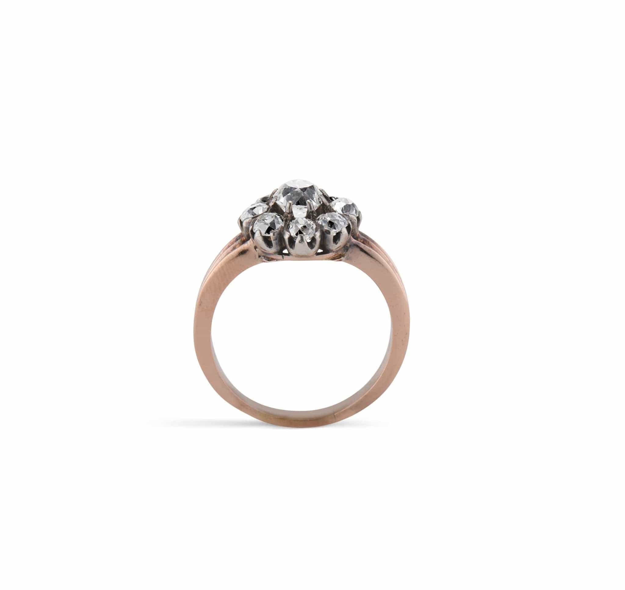 Victorian .80 Carat Center Old Mine Cushion-Cut Diamond Cluster Ring - Image 4