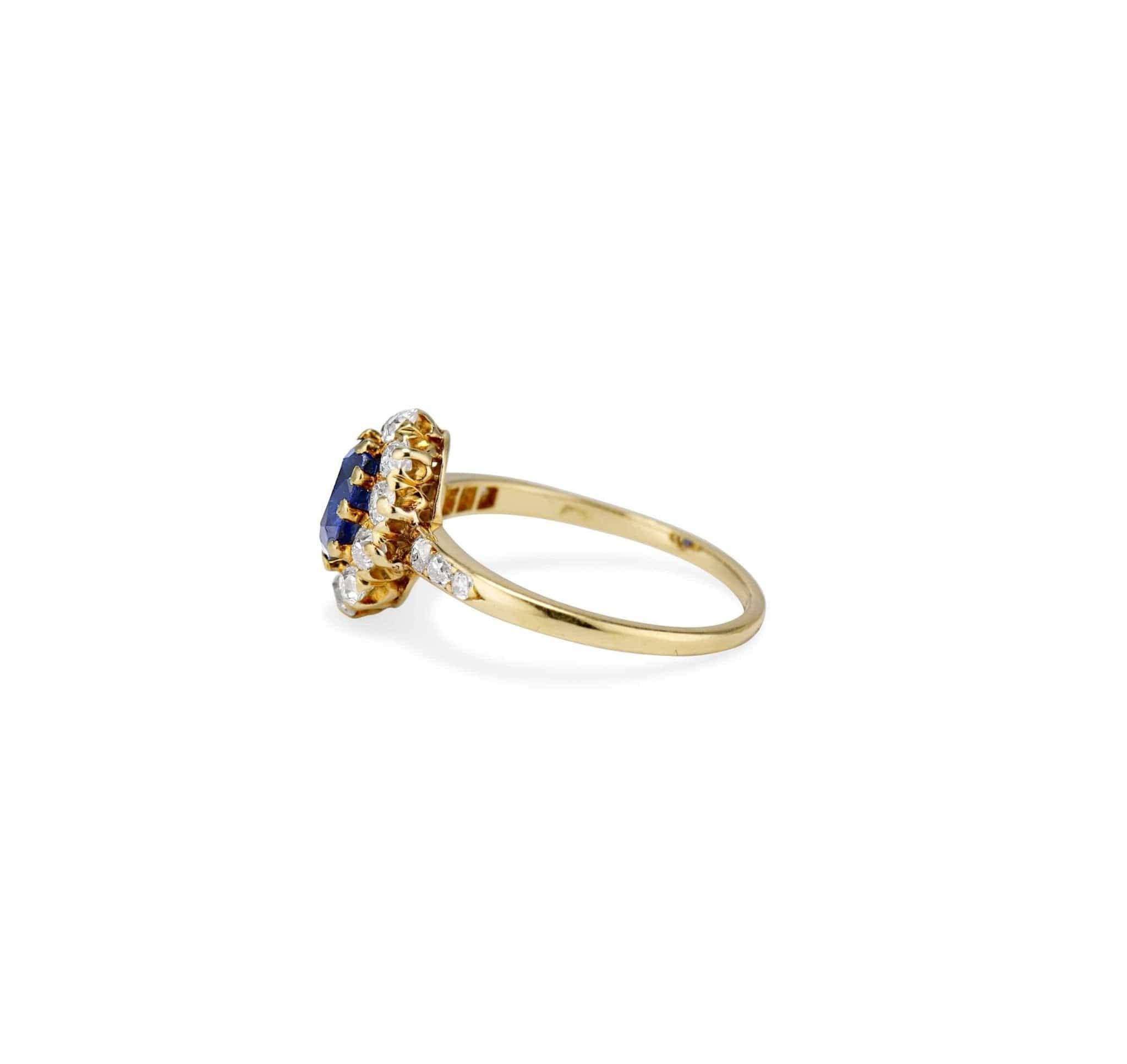 Victorian .86 Carat Sapphire and Diamond Cluster Engagement Ring - Image 2