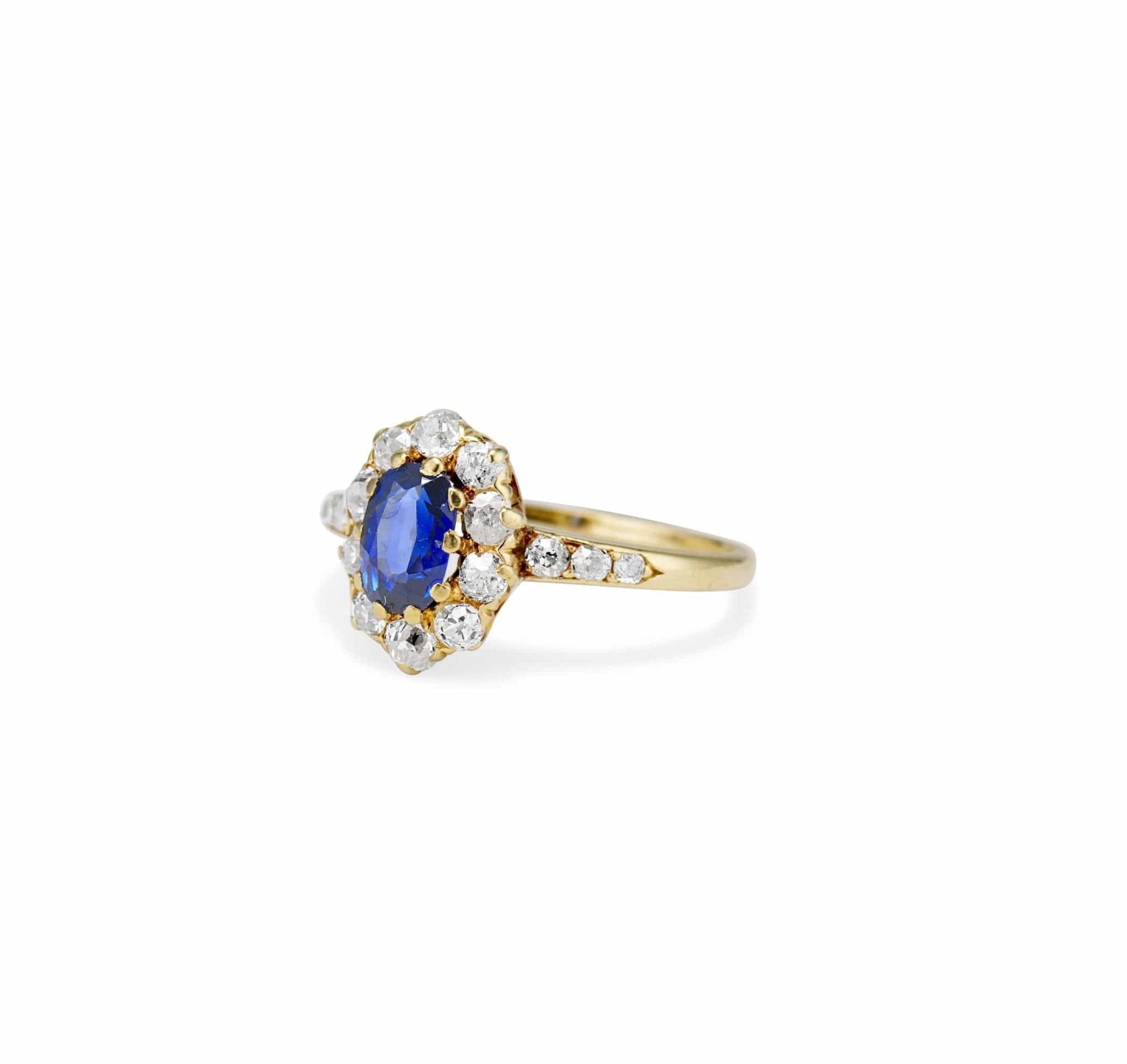 Victorian .86 Carat Sapphire and Diamond Cluster Engagement Ring - Image 3