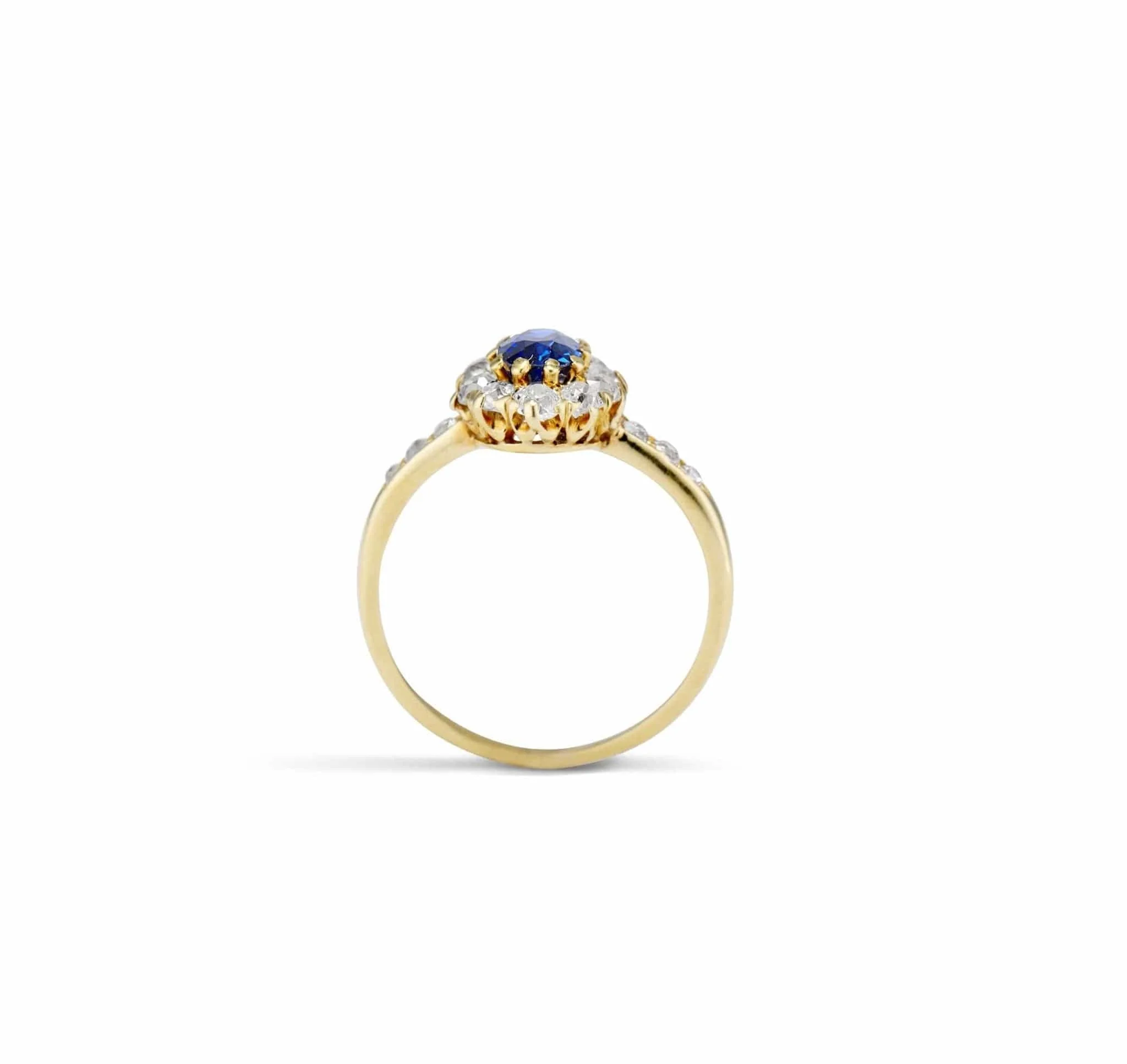 Victorian .86 Carat Sapphire and Diamond Cluster Engagement Ring - Image 4