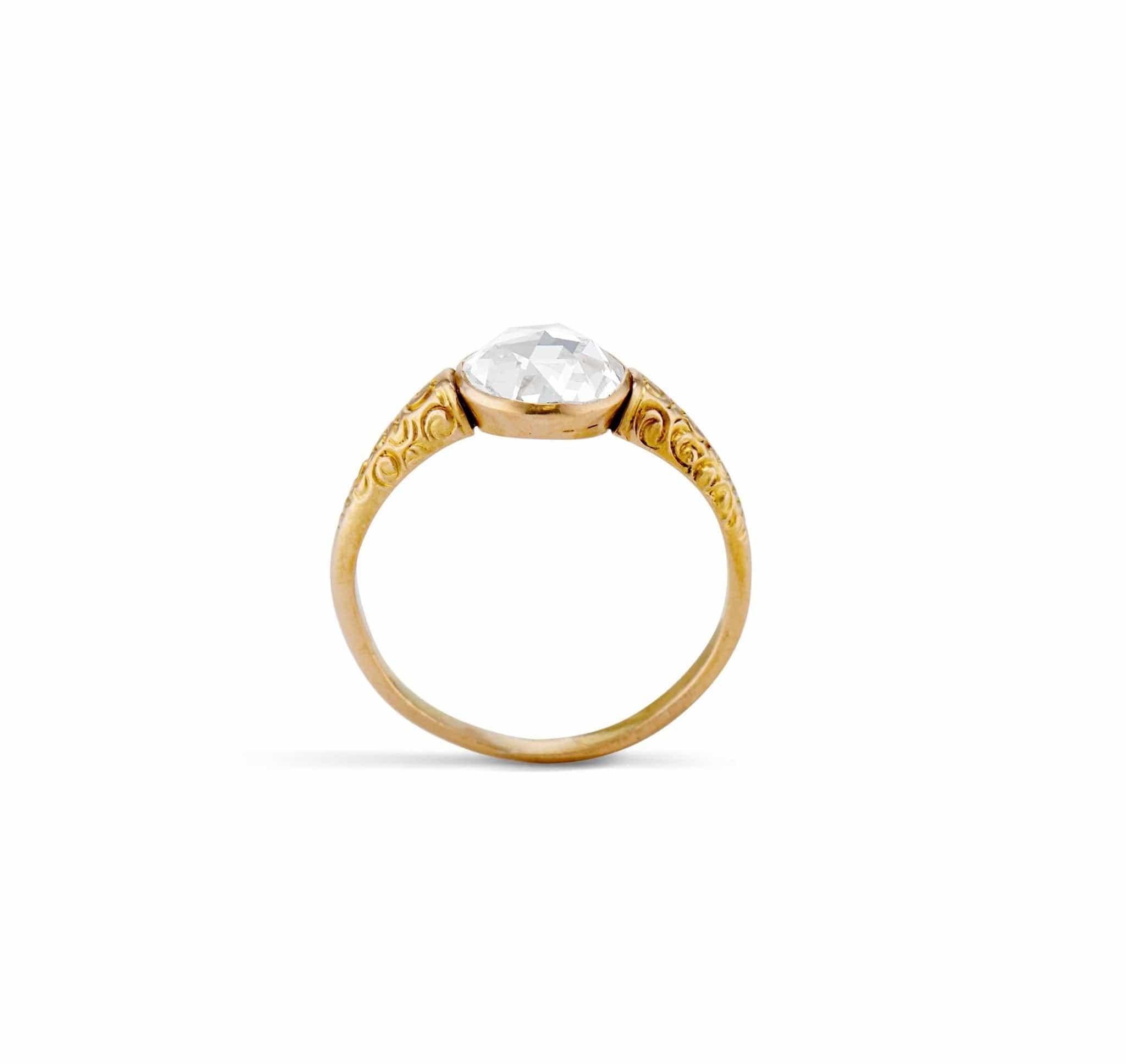 Victorian .94 Carat Rose Cut Bezel Set Engagement Ring - Image 4
