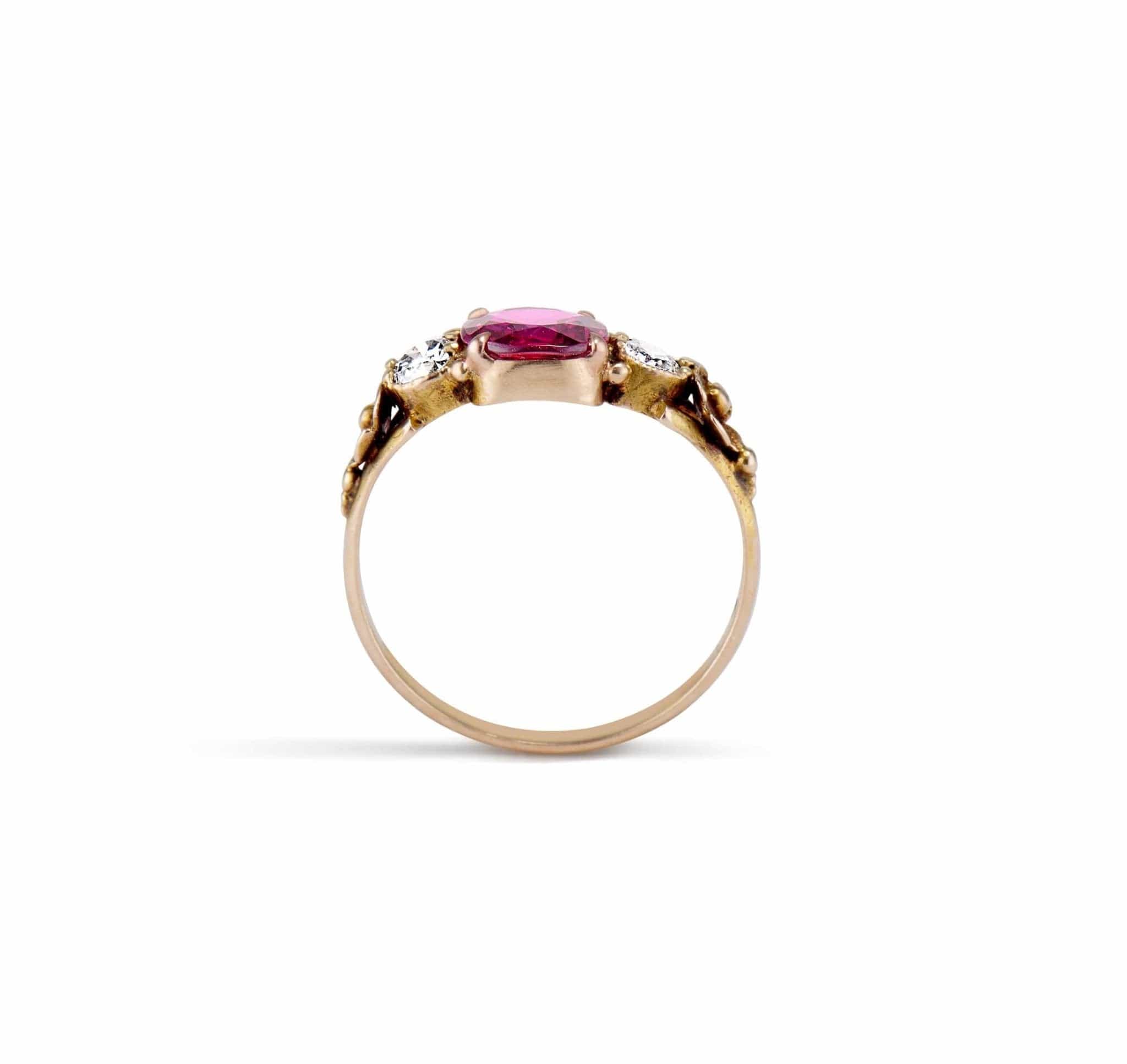 Victorian .98 Carat Cushion Cut Ruby and Diamond Engagement Ring - Image 4