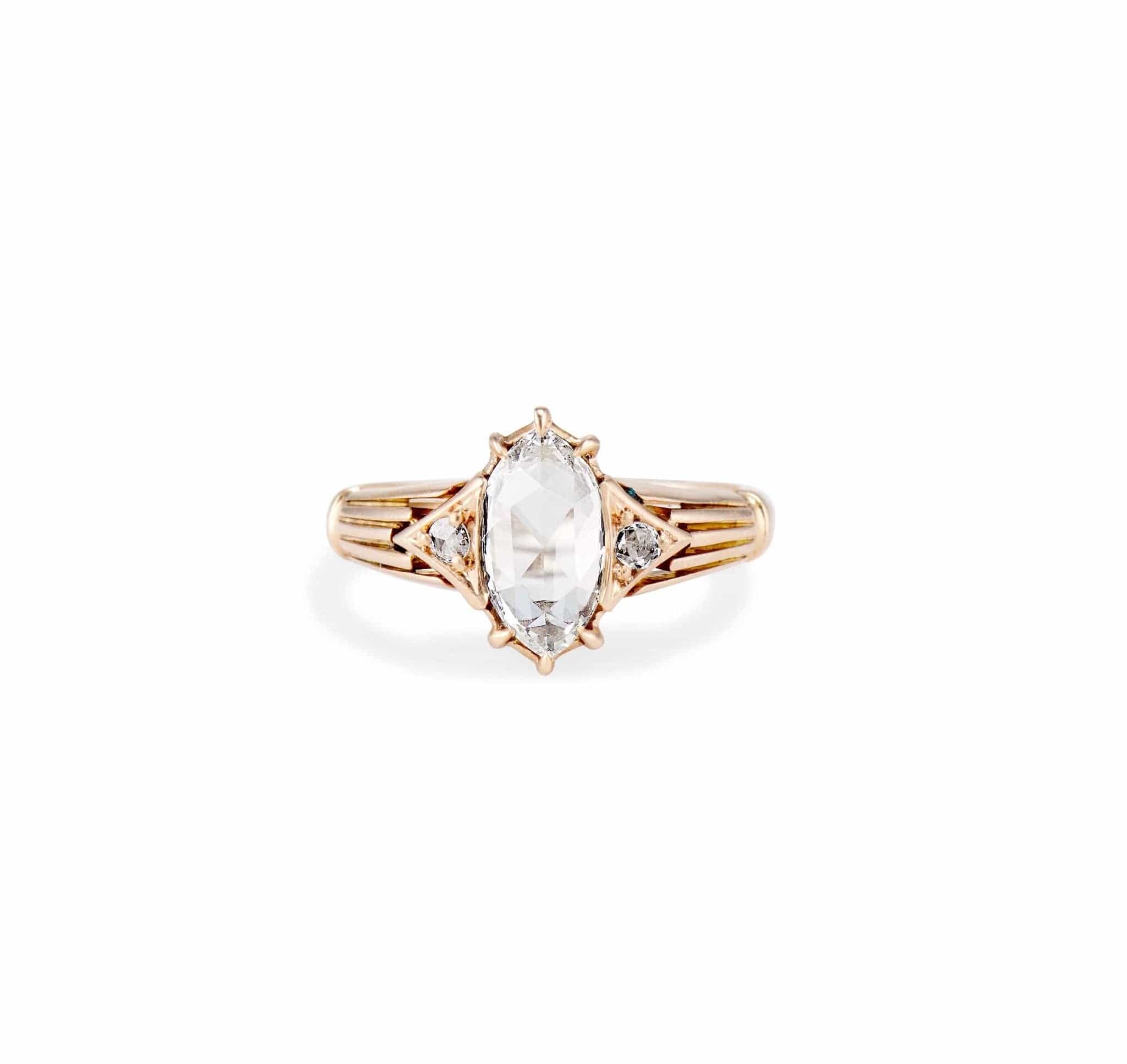 Victorian .98 Carat Moval Rose-Cut Diamond Engagement Ring - Image 2