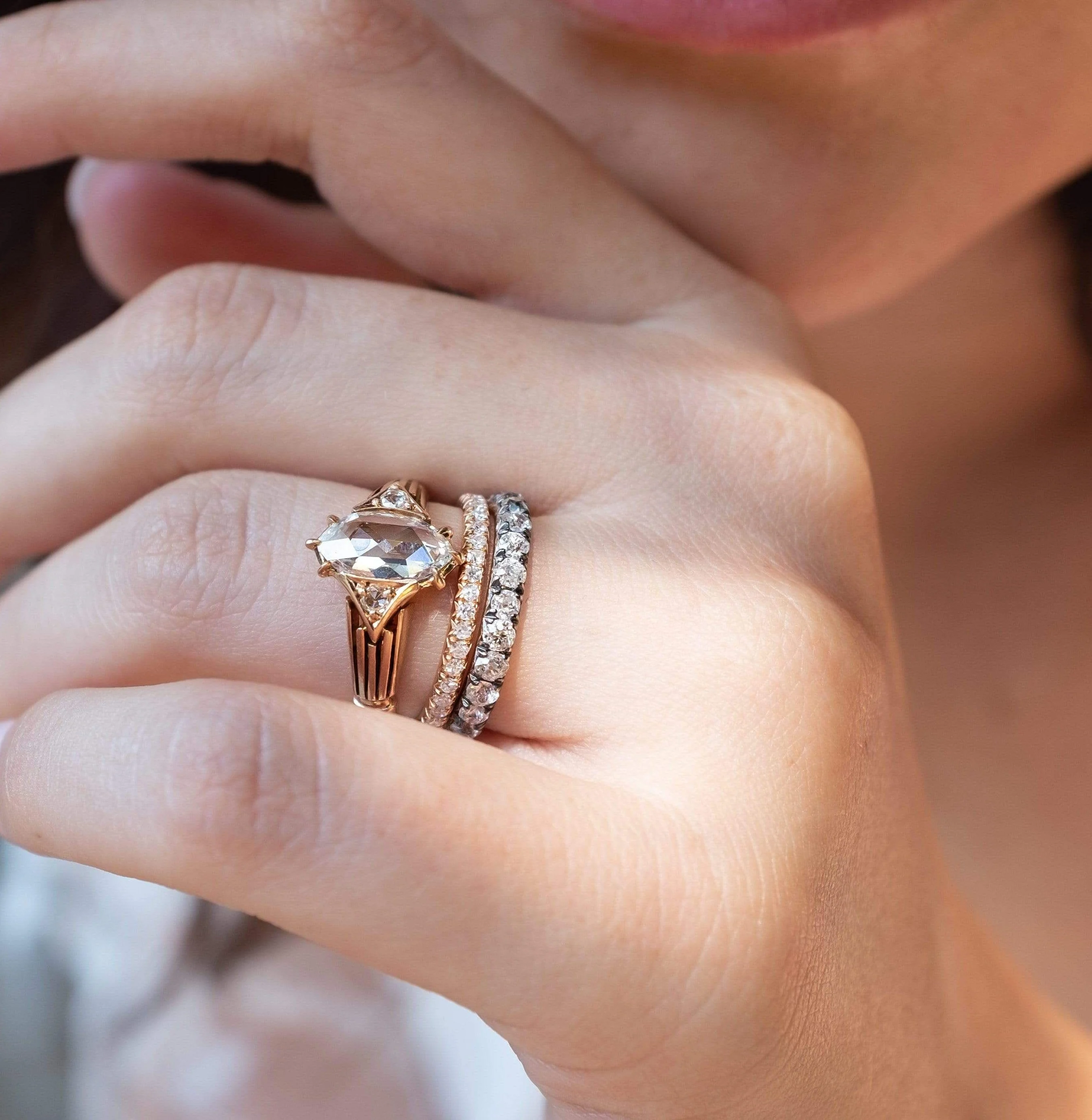 Victorian .98 Carat Moval Rose-Cut Diamond Engagement Ring - Image 5