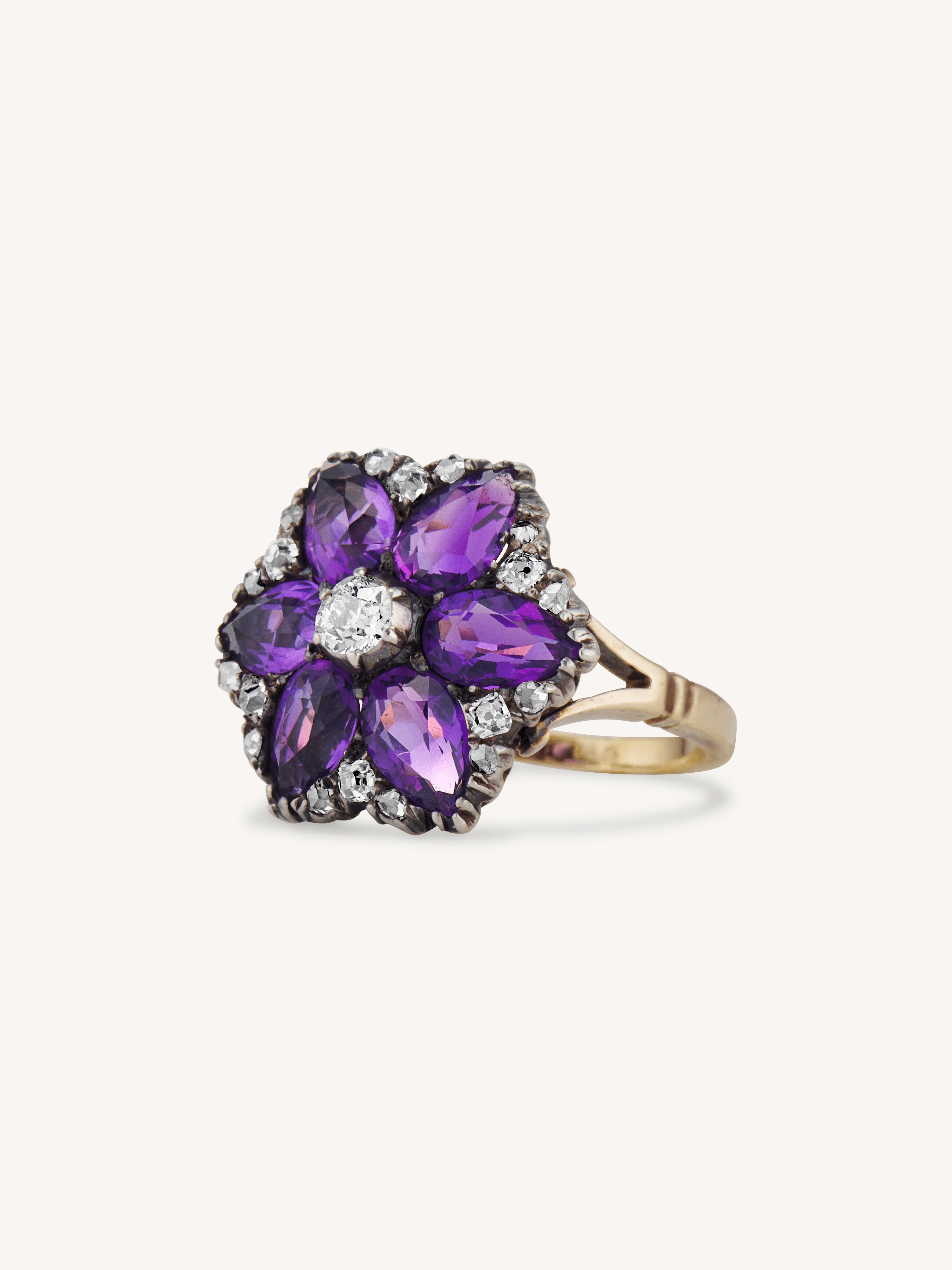 Victorian Amethyst & Diamond Flower Cluster Ring - Image 3