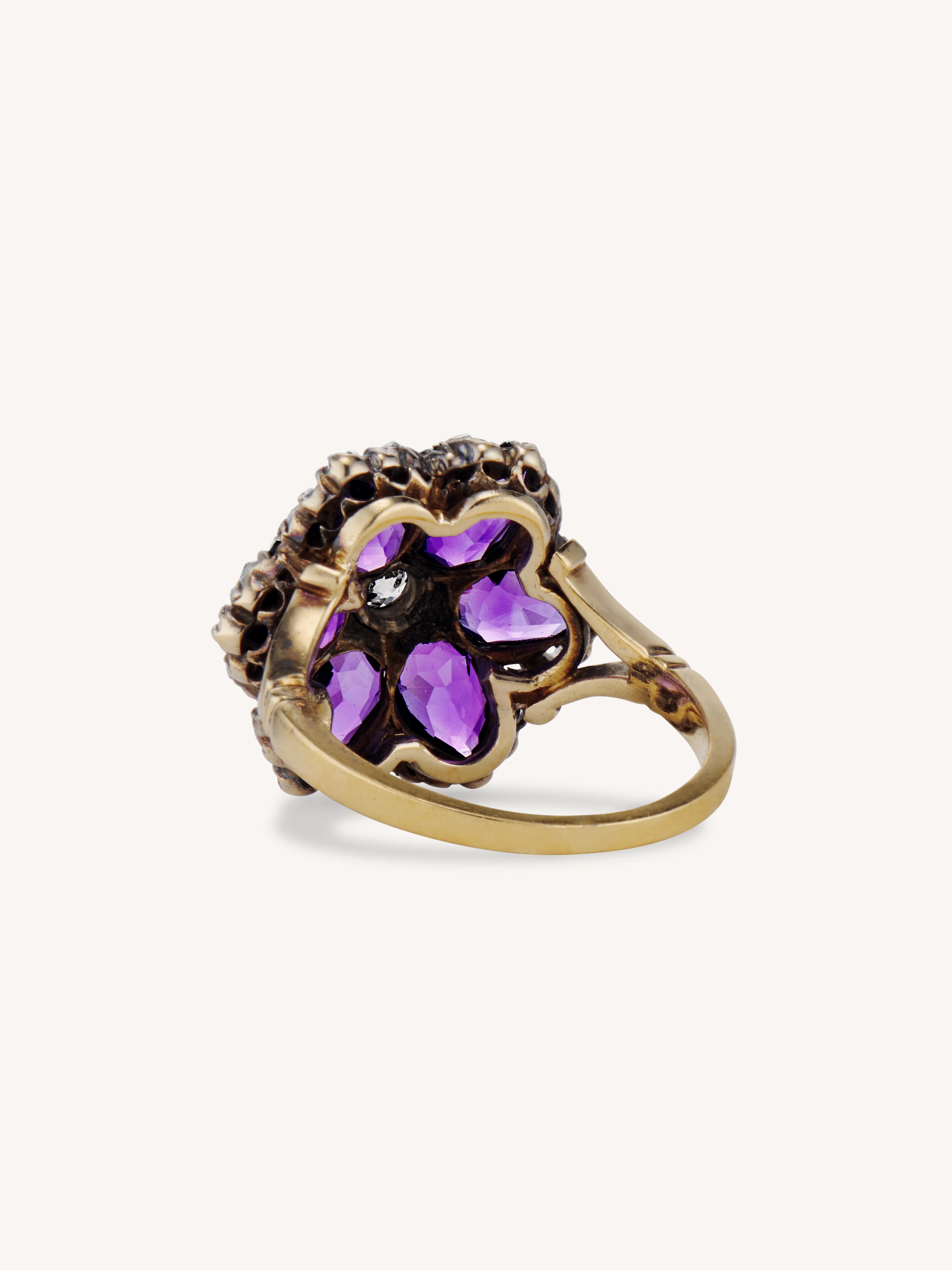 Victorian Amethyst & Diamond Flower Cluster Ring - Image 4