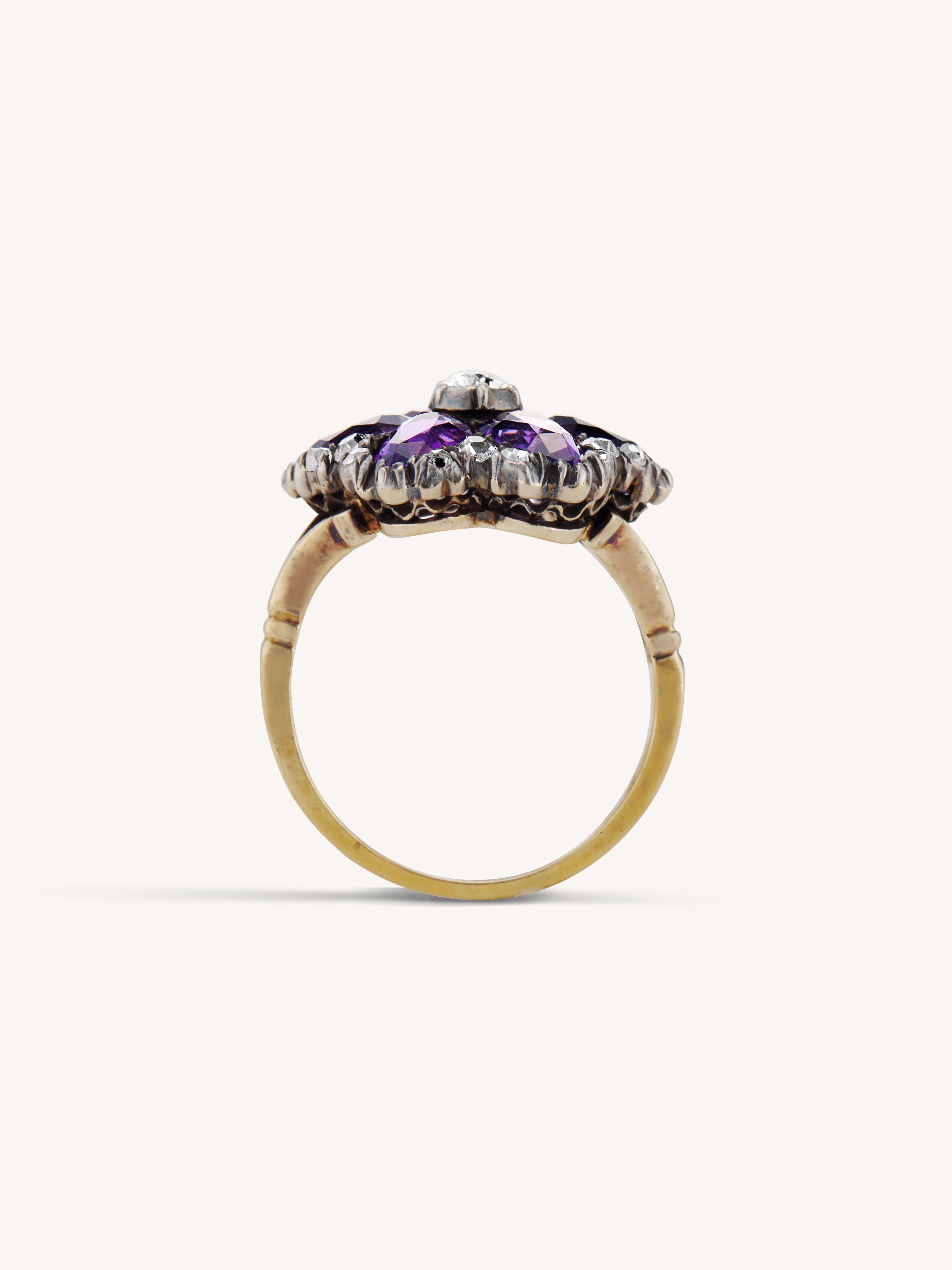 Victorian Amethyst & Diamond Flower Cluster Ring - Image 5