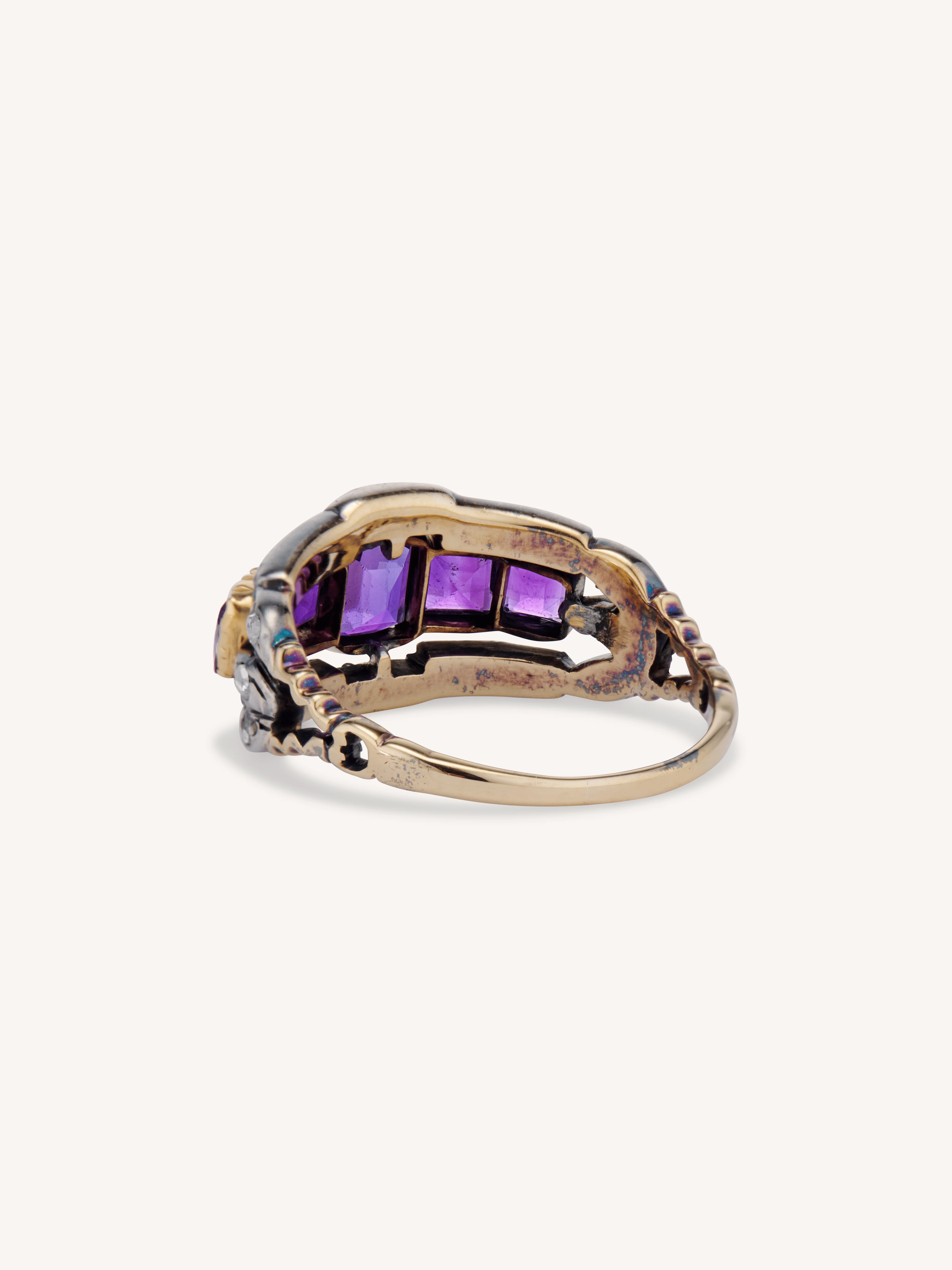Victorian Amethyst & Rose Cut Diamond Five Stone Antique Ring - Image 5