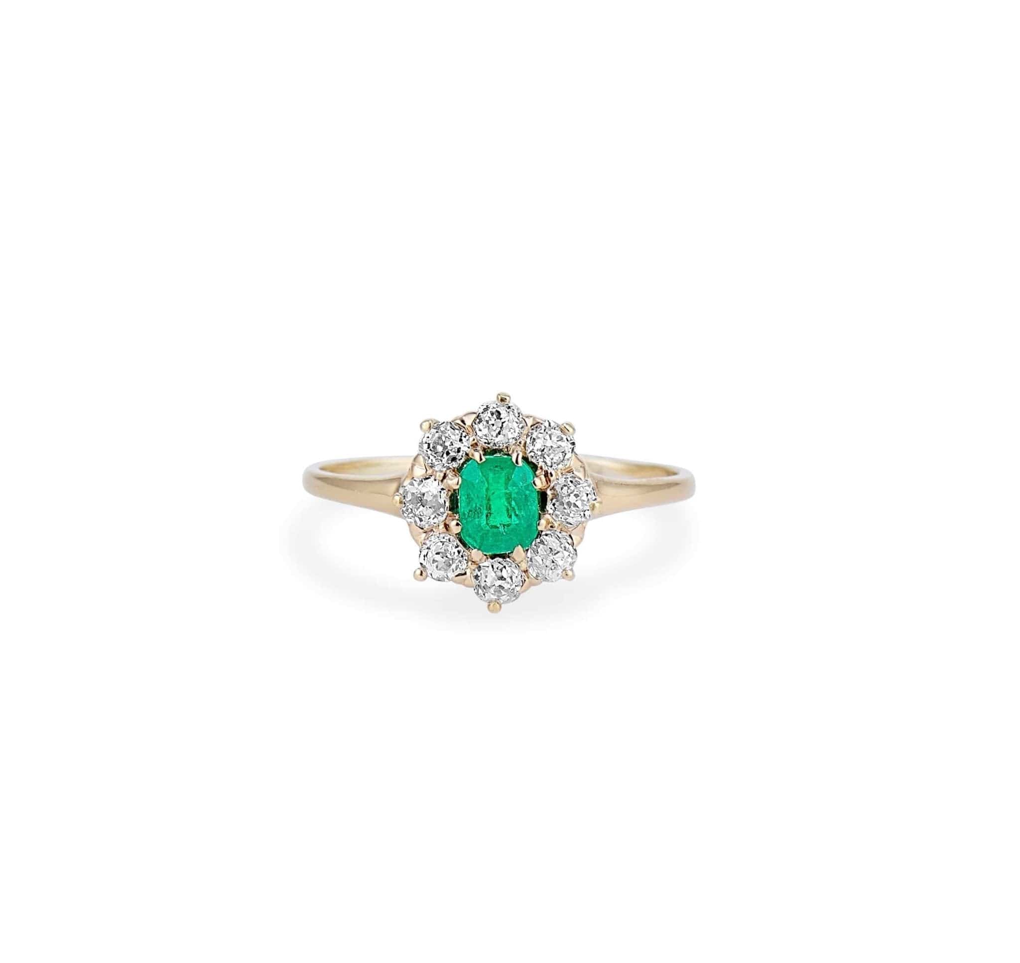 Victorian Antique Emerald and Diamond Cluster Ring - Image 2