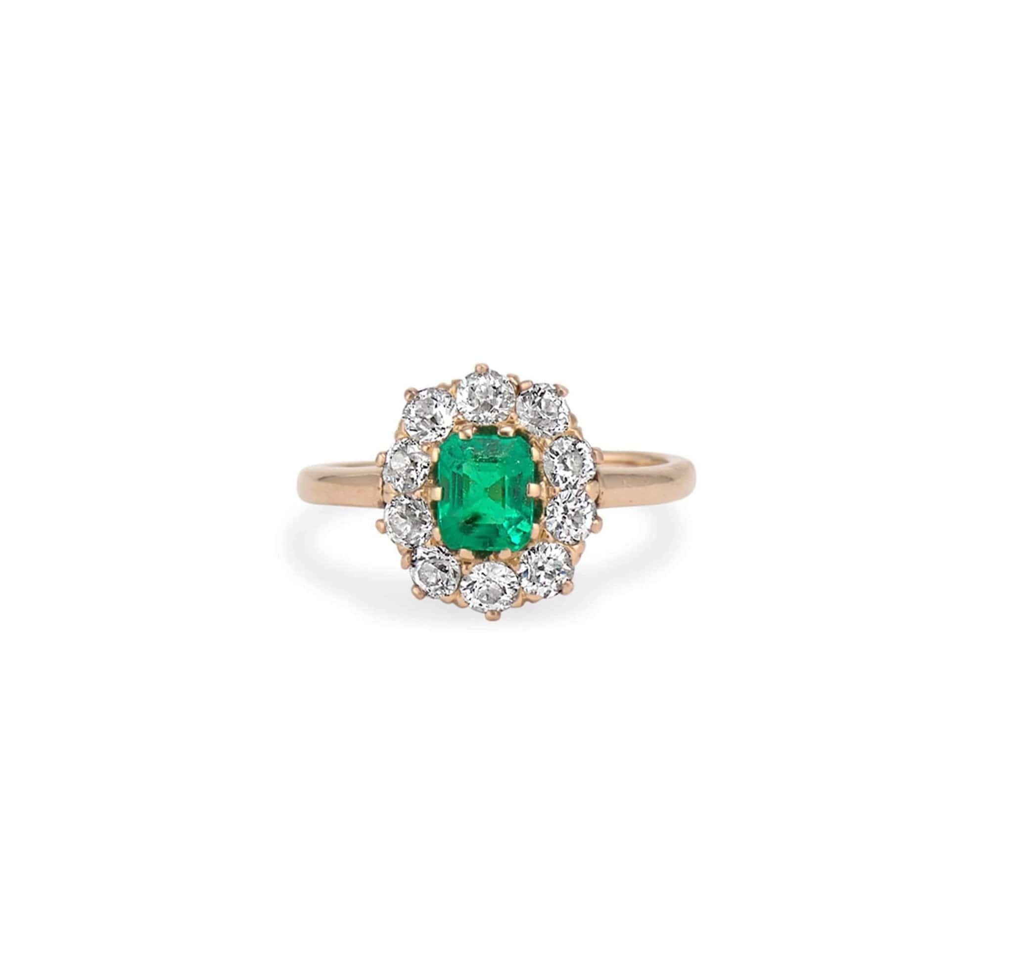 Victorian Antique Emerald and Diamond Cluster Ring - Image 2