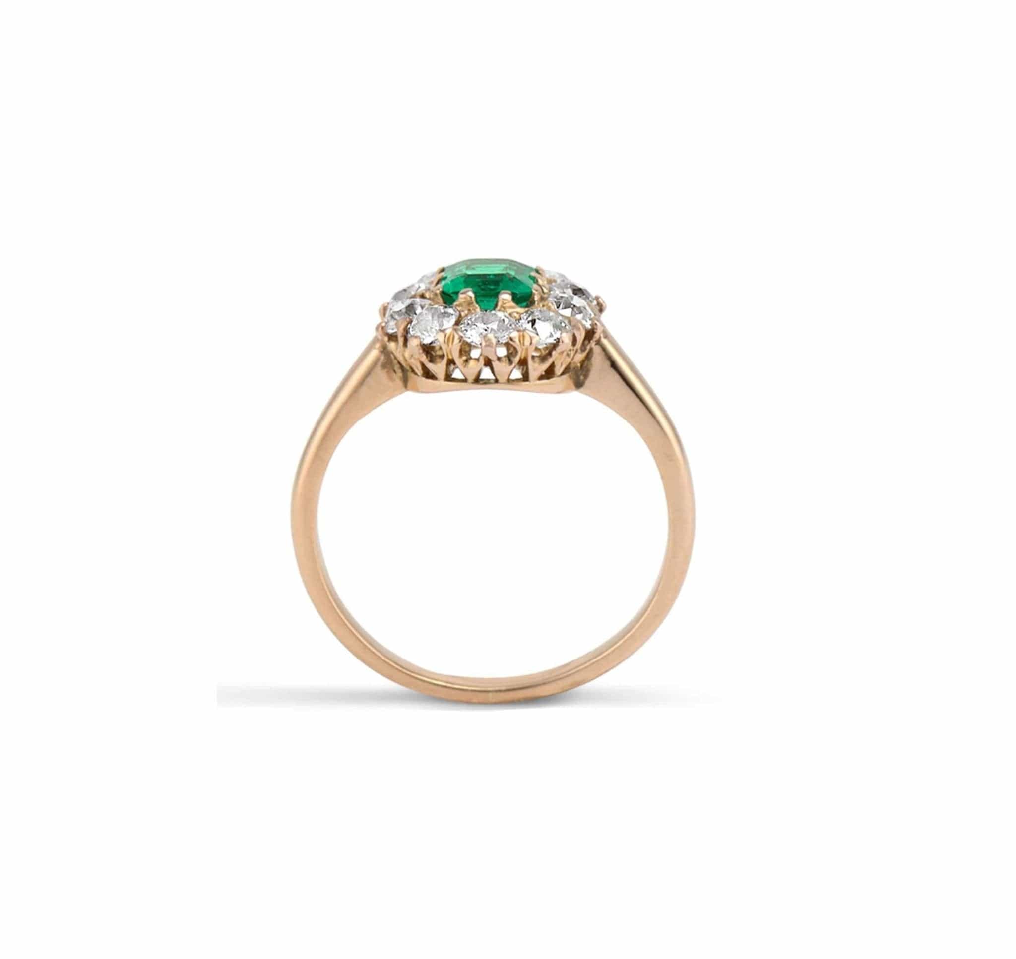 Victorian Antique Emerald and Diamond Cluster Ring - Image 5