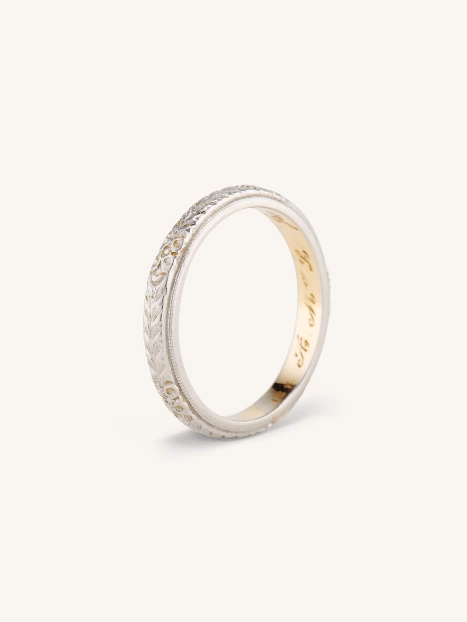 Victorian Bicolor Engraved Antique Wedding Band Size 9.5 - Image 3