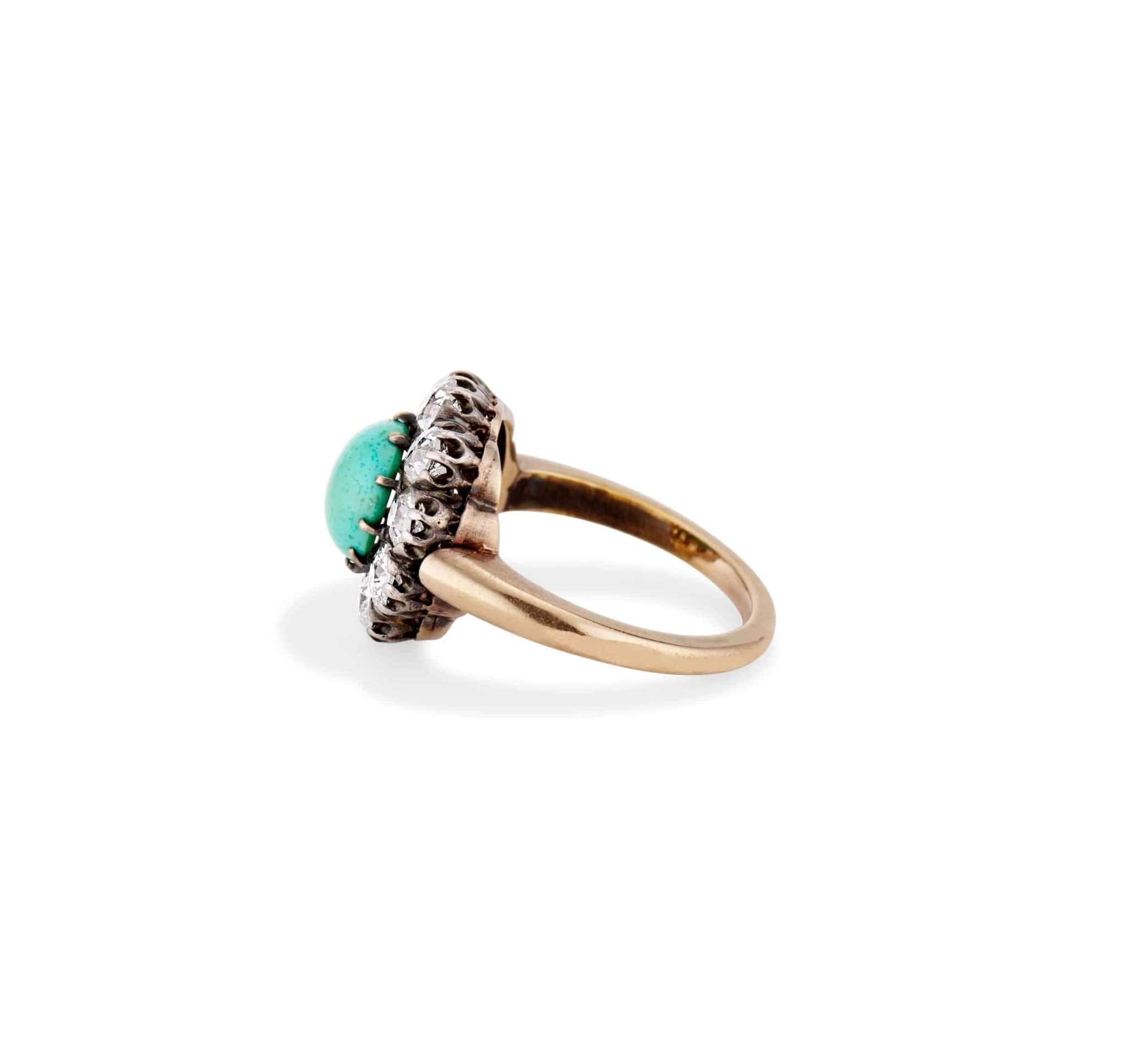 Victorian Cabochon Turquoise and Diamond Ring - Image 2