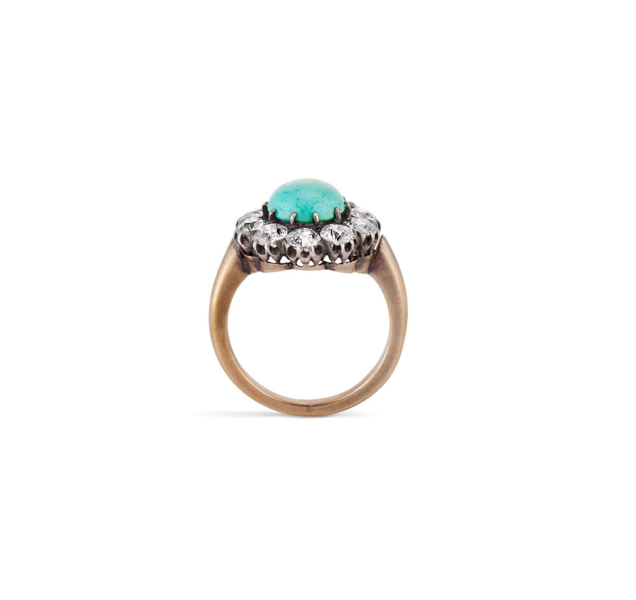 Victorian Cabochon Turquoise and Diamond Ring - Image 3