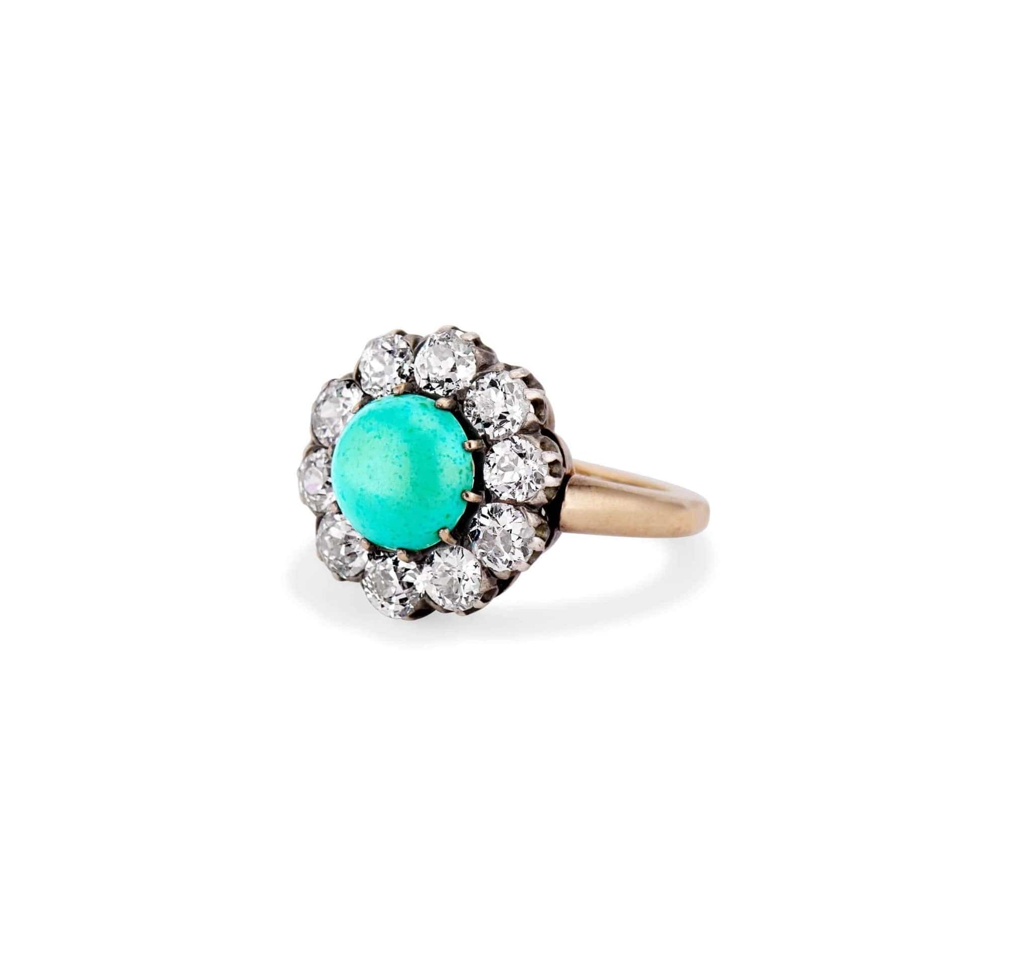 Victorian Cabochon Turquoise and Diamond Ring - Image 4