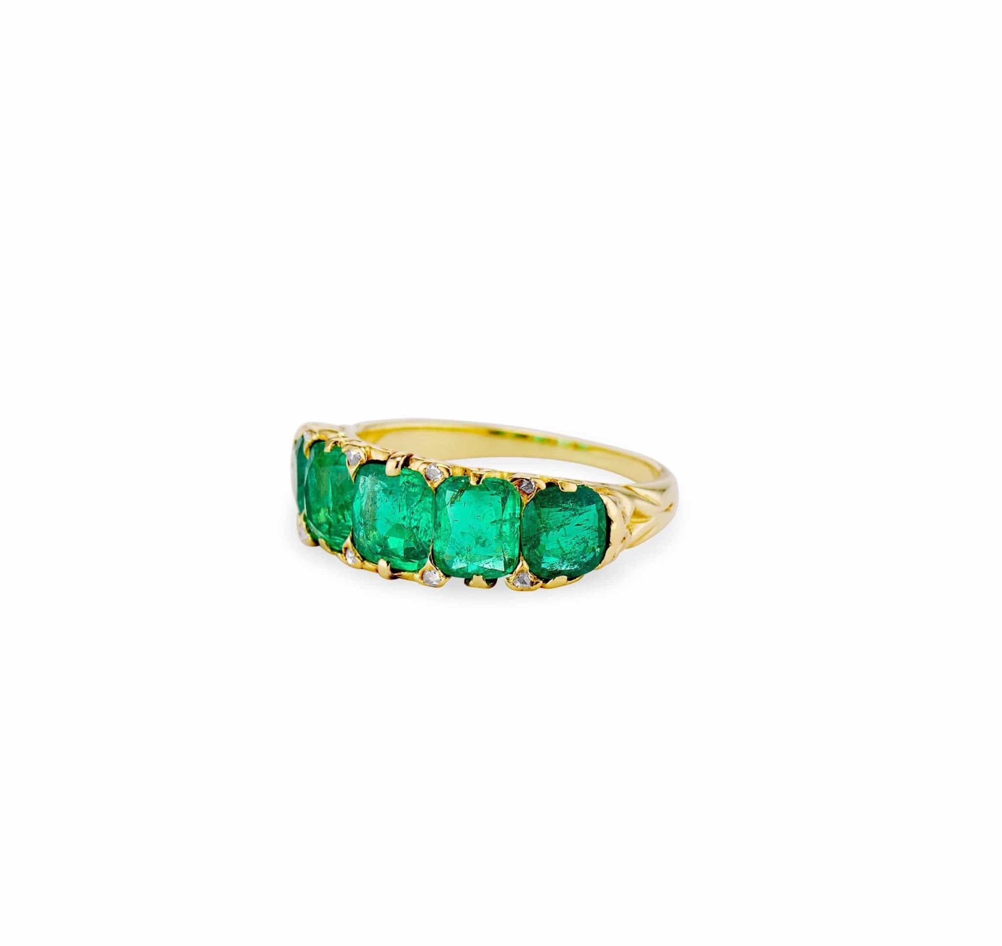 Victorian Emerald Five Stone Carved Half Hoop - Image 2